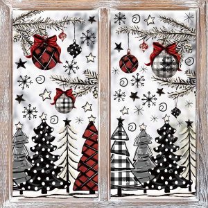 Horaldaily 123 calcomanías de Navidad para ventana, color negro y rojo árbol de Navidad nieve para suministros de fiesta en el hogar, ventana, Horaldaily 123 calcomanías de Navidad para ventana, color negro y rojo árbol de Navidad nieve para suministros de fiesta en el hogar, ventana,