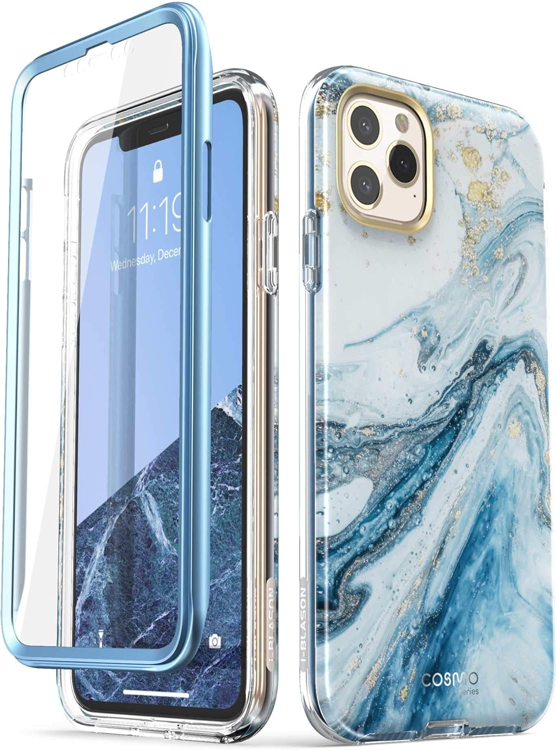 i-Blason Cosmo Series – Funda para iPhone 11 Pro Max 2019, funda protectora delgada de cuerpo completo con protector de pantalla integrado (azul)