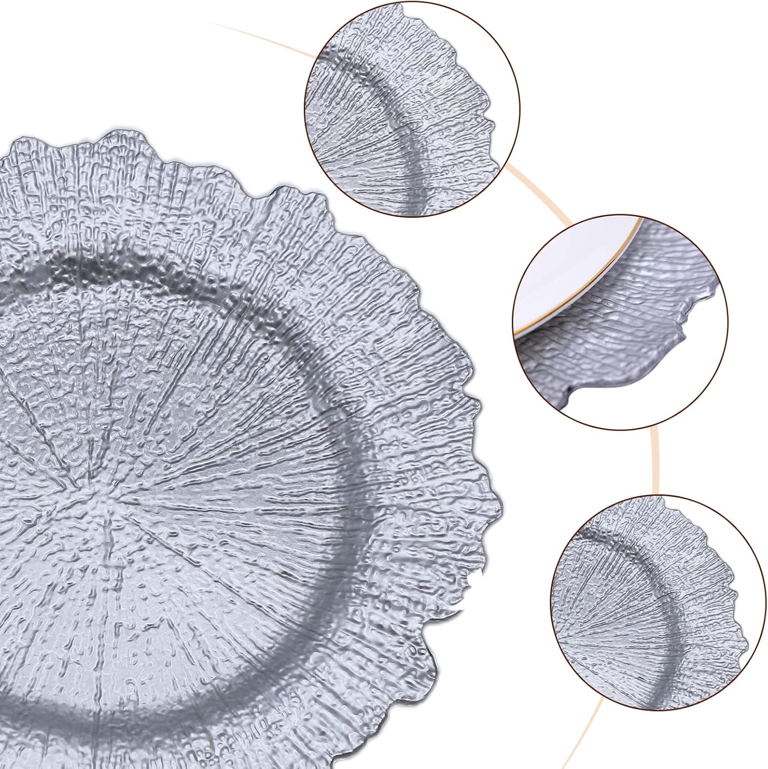Silver Reef – Juego de 10 platos de carga florales de plástico de 13 pulgadas, para boda, cena, boda, fiesta, evento, decoración (arrecife plateado