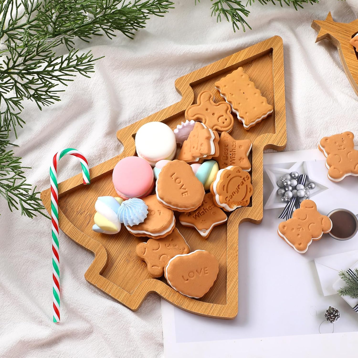 Bencailor 3 platos de madera para árbol de Navidad, bandeja para servir árbol de Navidad, tablero de árbol de Navidad con forma de tablero para