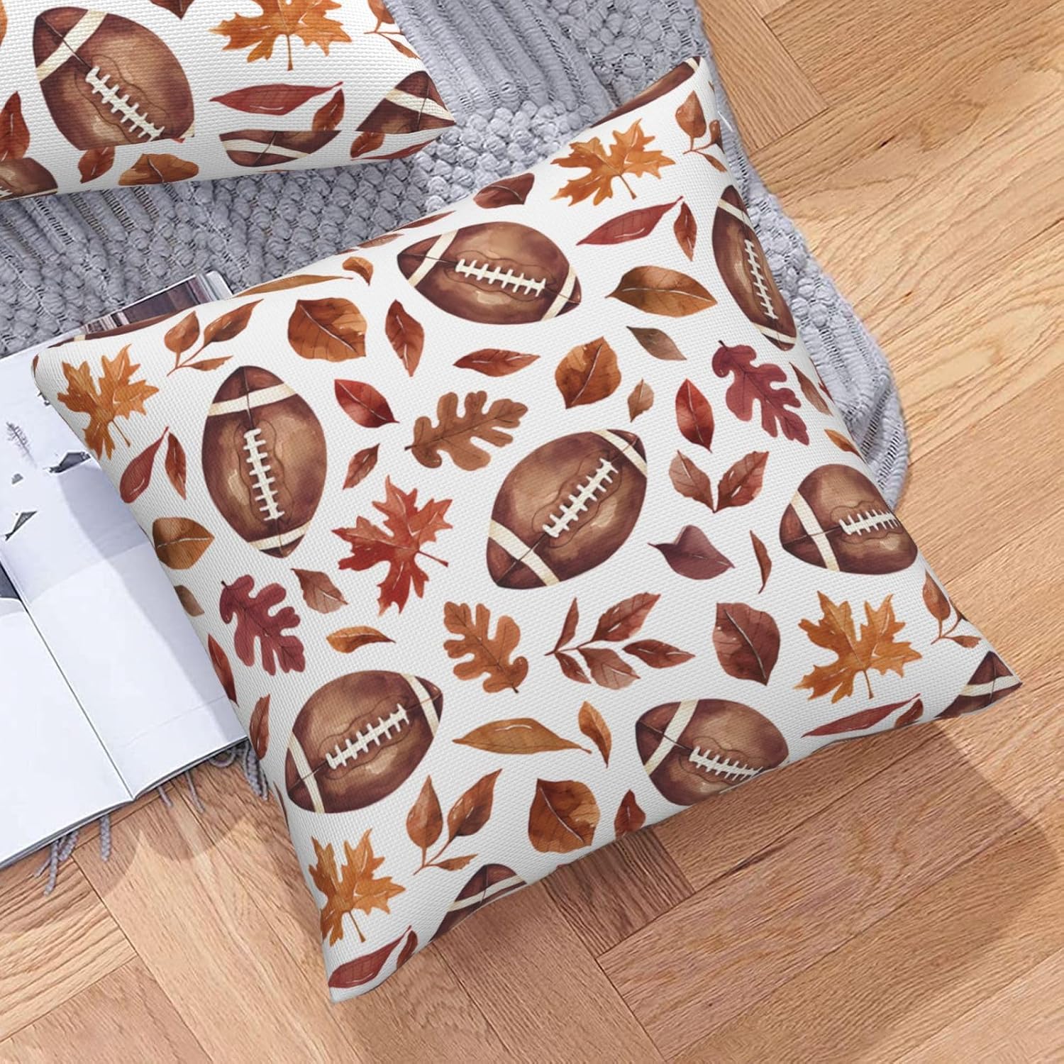 EKOREST Fundas de almohada de otoño de Acción de Gracias de 18 x 18 pulgadas, funda de almohada de fútbol con hojas de arce, decoración de otoño de