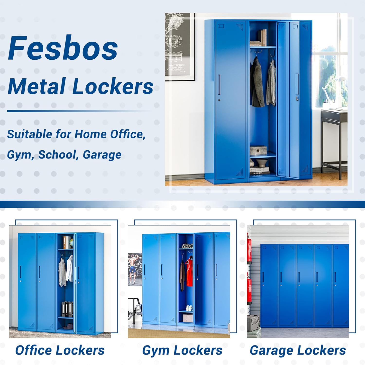 Armario de metal de 71 “Armario de almacenamiento de acero azul con puerta para oficina, escuela, gimnasio, armarios de almacenamiento de metal para