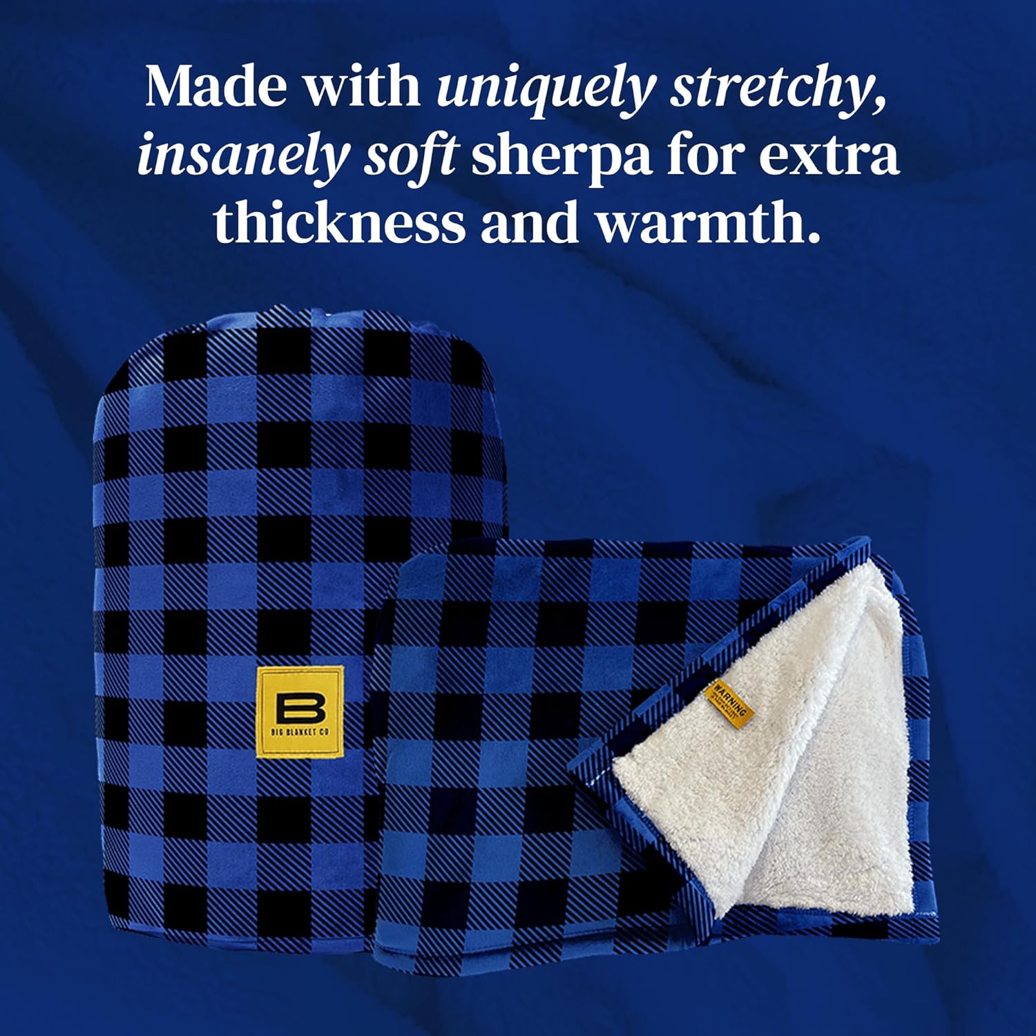 Big Blanket Co Manta Sherpa Stretch a cuadros azules  Sumérgete en la mejor manta Sherpa  Manta de 10 x 10 pies  Manta enorme perfecta para toda la