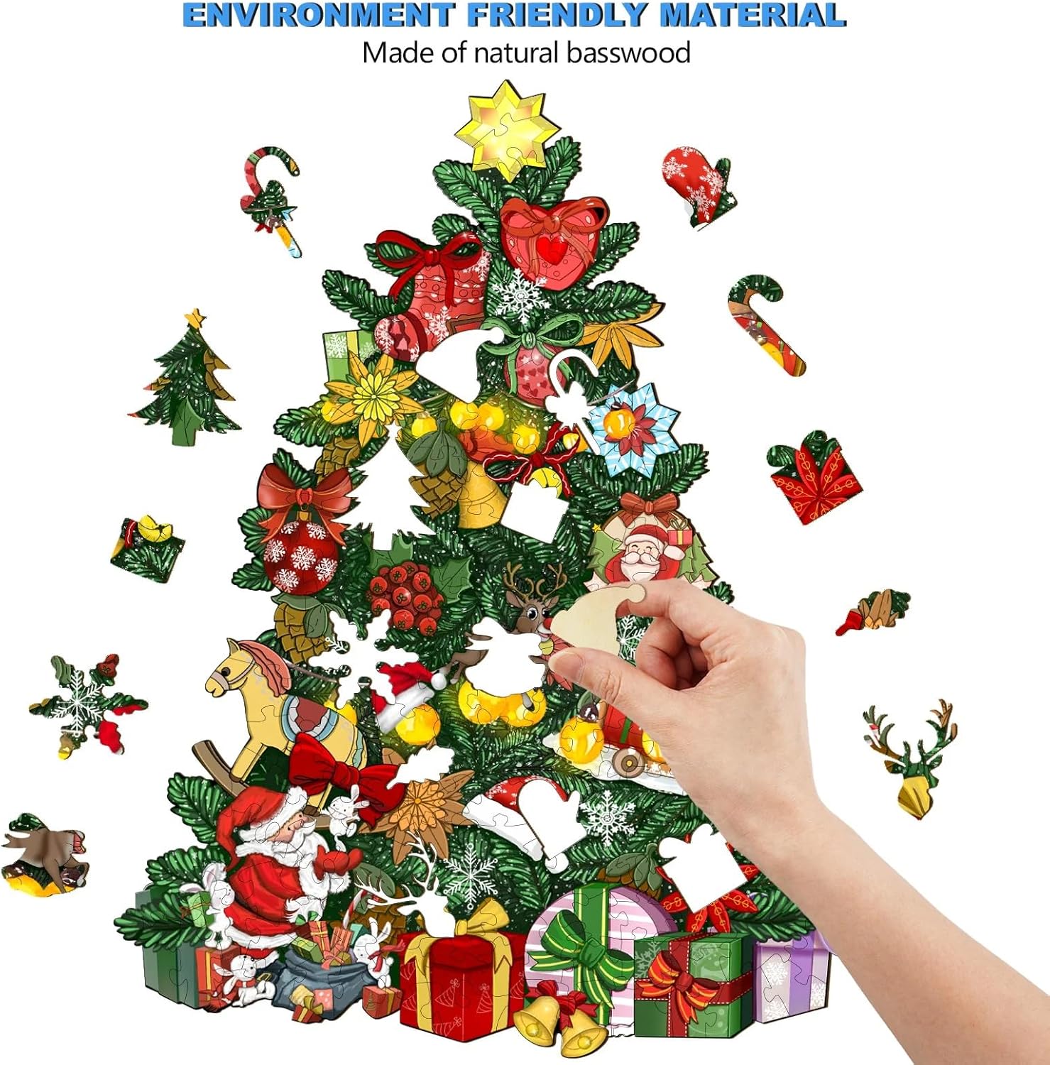Rompecabezas de madera para adultos y niños, tamaño XL, 680 piezas, 20 x 26.2 pulgadas, rompecabezas de Navidad de madera con árbol de Navidad,