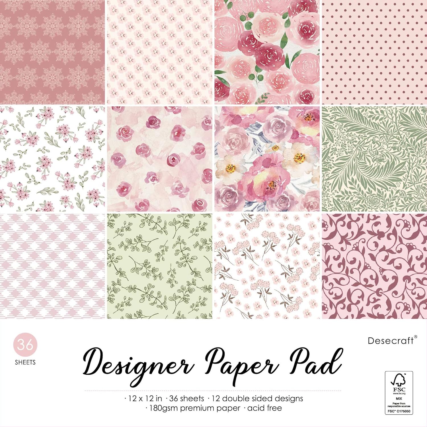 Spring Vintage – Paquete de bloc de papel de doble cara de 12 x 12 pulgadas, 36 hojas, para hacer tarjetas, planificador, decopage, suministros