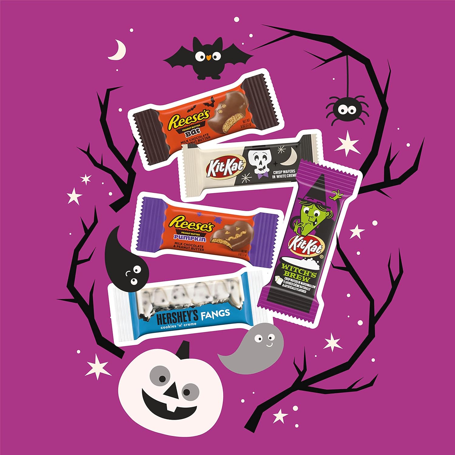 REESE’S, HERSHEY’S and KIT KAT Surtido de sabores de chocolate y crema, bolsa de dulces de Halloween, 22.55 onzas (45 piezas)