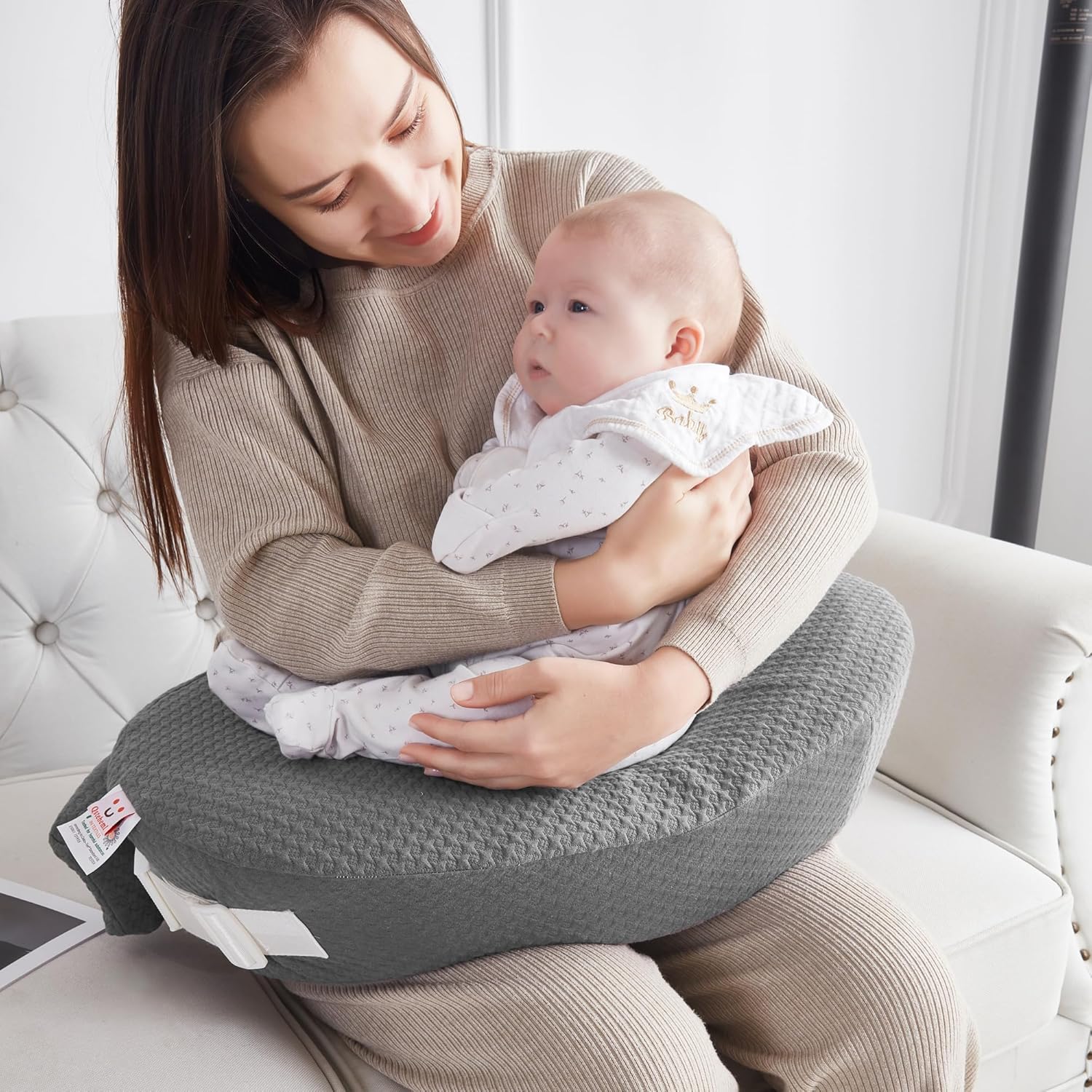 Almohada de lactancia – Deluxe Original para lactancia materna, alimentación con biberón, soporte ergonómico esencial para mamá y bebé – Correa