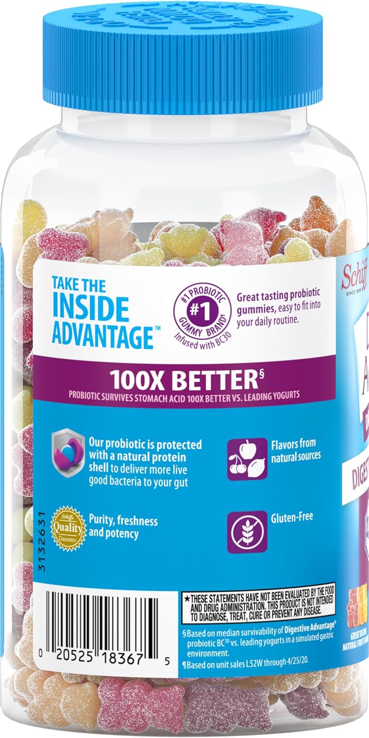 Digestive Advantage Gomitas probióticas previenen gases ocasionales, hinchazón y diarrea para la salud digestiva e inmunológica, 60 unidades