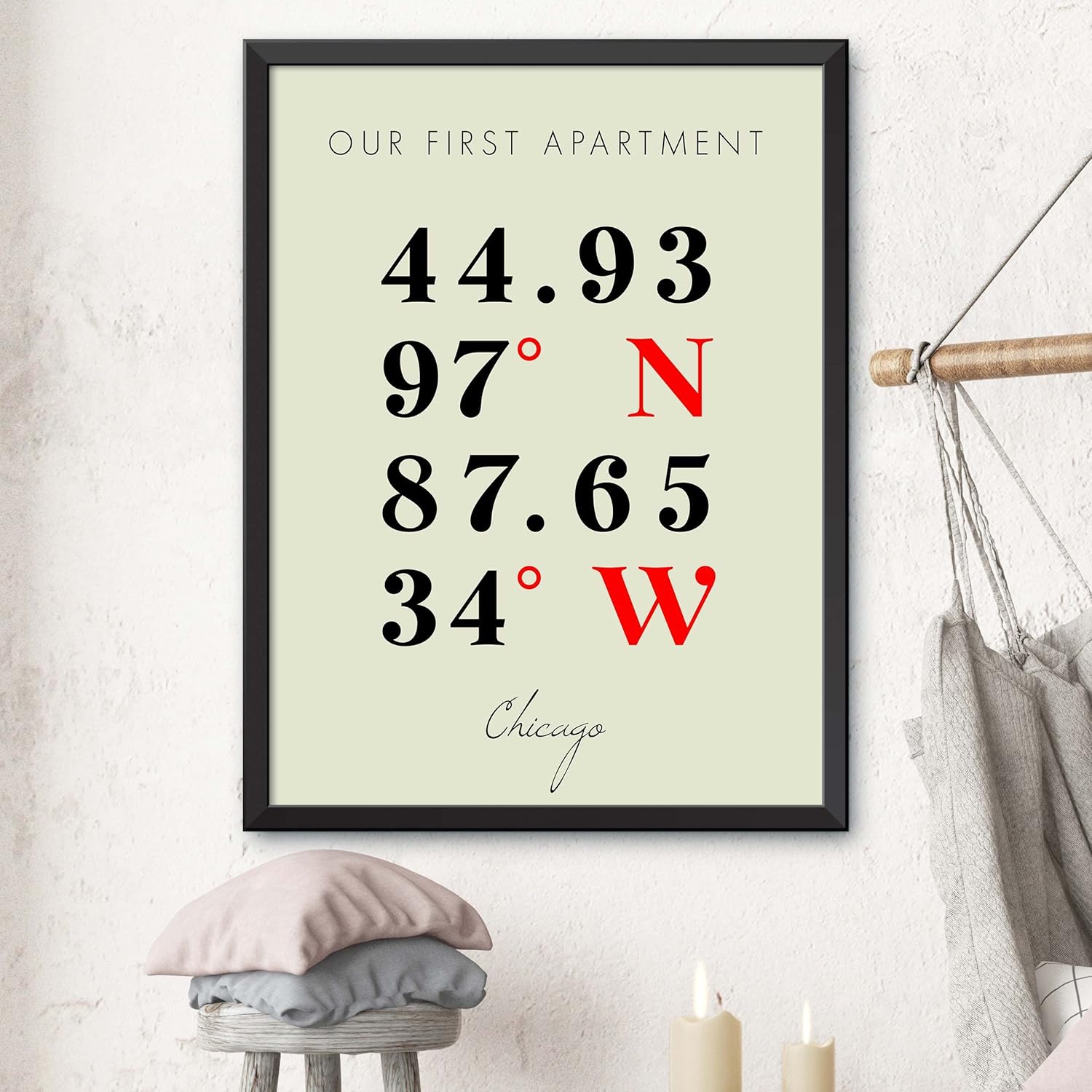 Map of Our First Apartment, Chicago, Multiline Coordinates Colored (36×48)