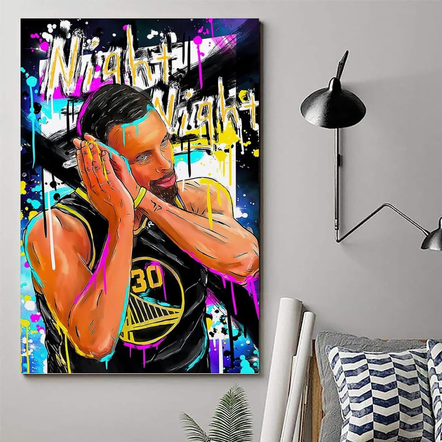 Ebxozp Steph Curry Night – Lienzo de baloncesto para dormitorio de niños, decoración del hogar, regalo para amigos, 24 x 36 pulgadas (23.6 x 35.4 in)
