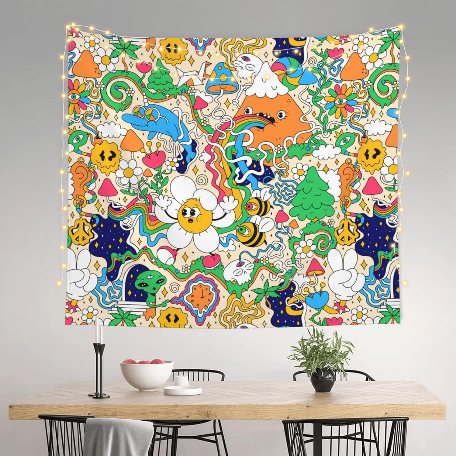 Mutakin Tapiz psicodélico Trippy de los años 60 y 70 para colgar en la pared, estético para dormitorio, sala de estar, dormitorio, 60 x 51 pulgadas