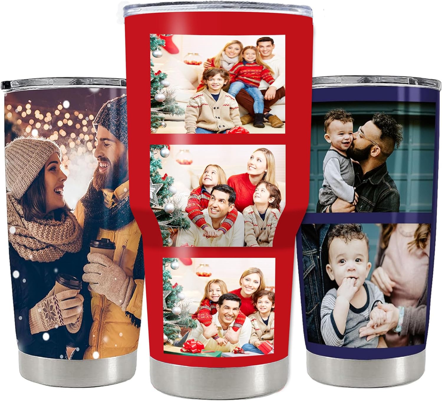 YESCUSTOM Taza de café personalizada con imágenes para hombres y mujeres, 3020 onzas, vaso personalizado de 1 a 9 fotos, taza de acero inoxidable,
