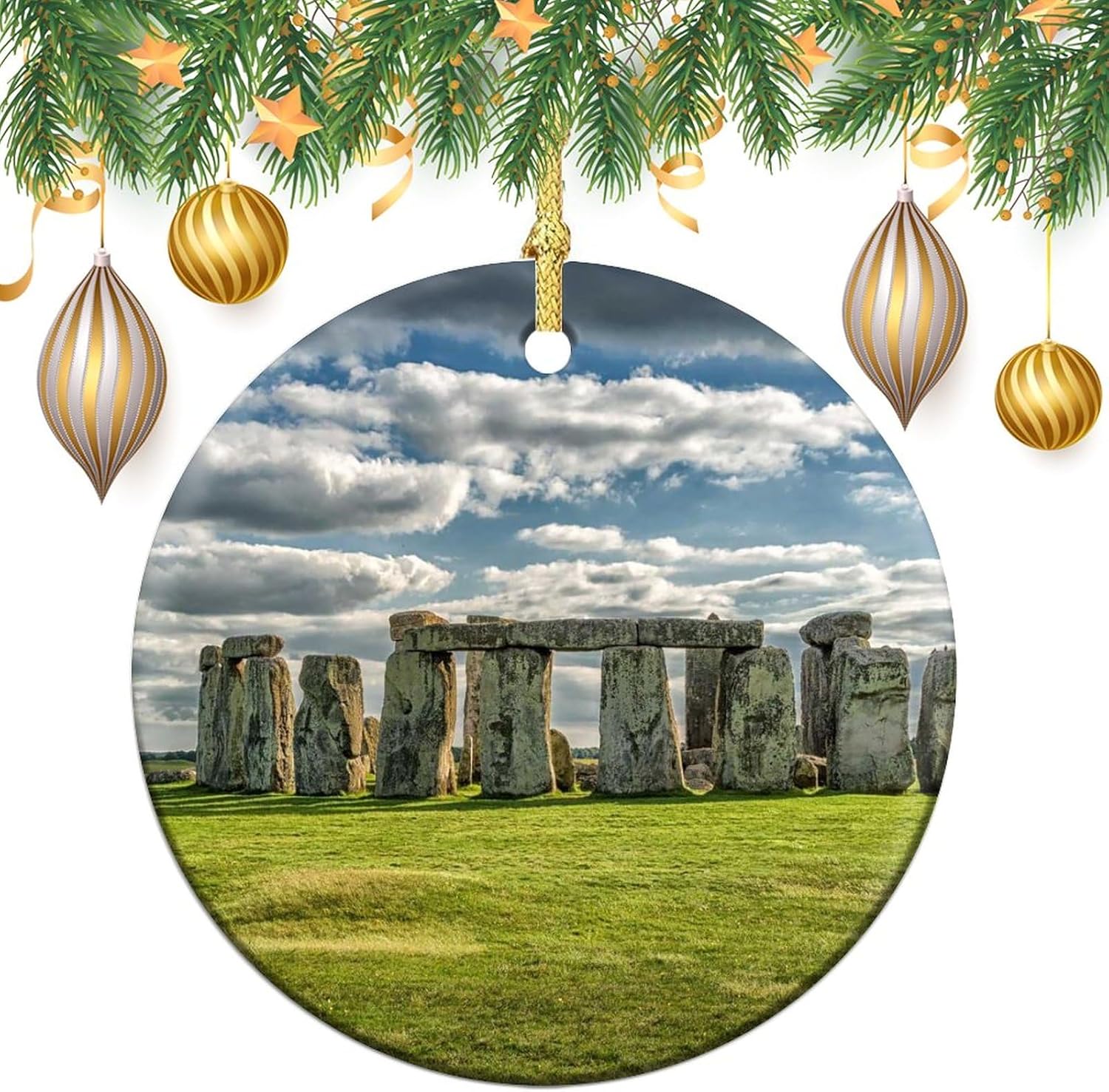 Stonehenge – Adornos de Navidad para colgar en el árbol de Navidad, adorno de porcelana de doble cara, regalo para amigostour pal