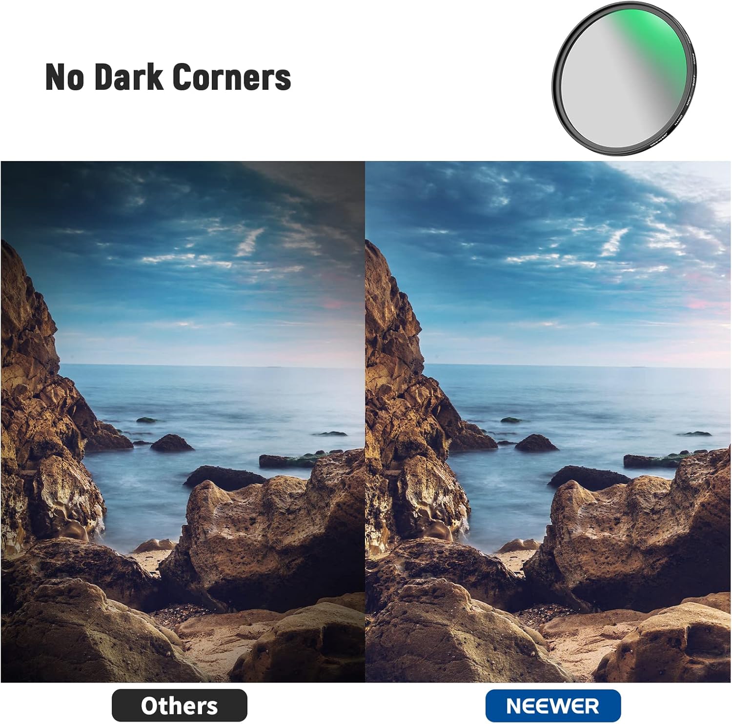NEEWER Filtro de lente ND degradado suave HD de 2.047 in, GND8 de 3 paradas (0.9), filtro de densidad neutra graduada, 37 capas nano