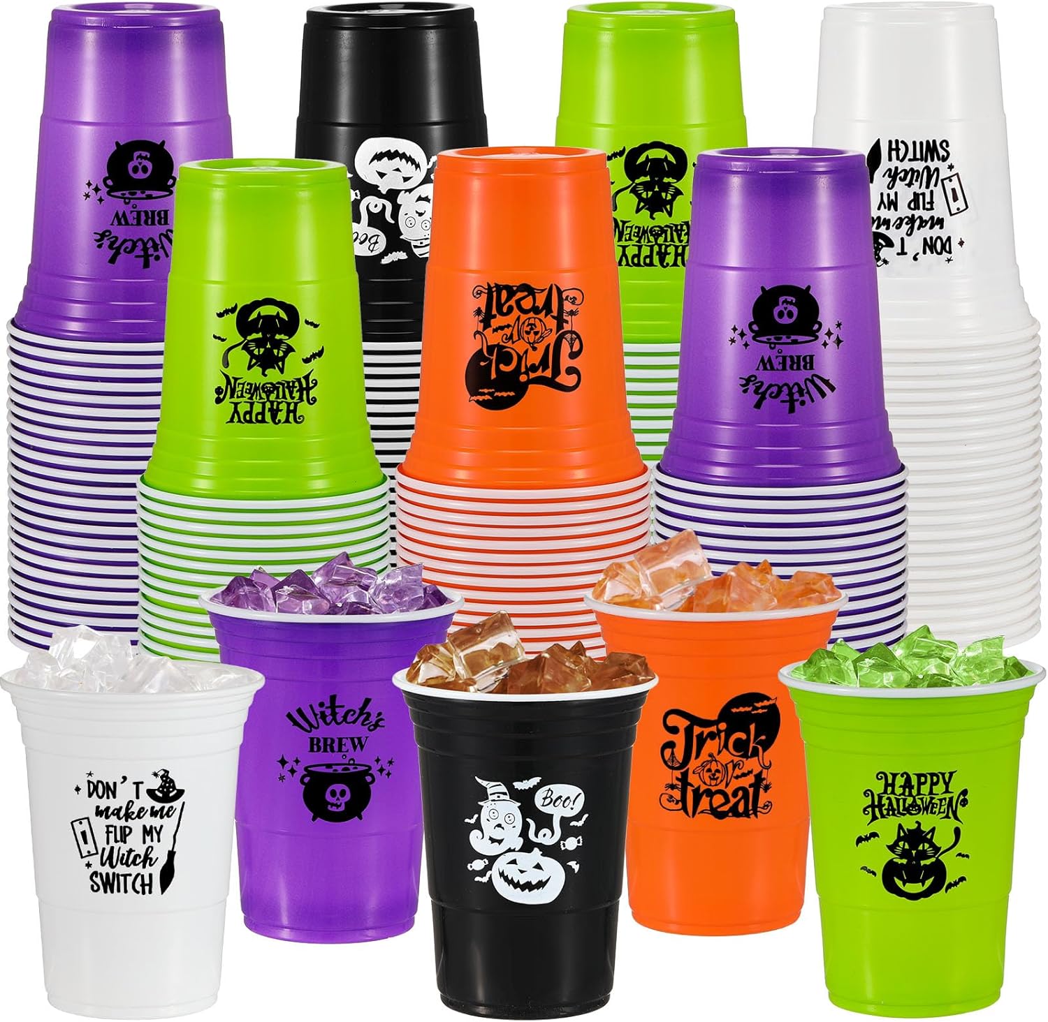 100 vasos de plástico de Halloween, 16 onzas, vasos desechables de Halloween, tazas de calabaza y bebidas frías para Halloween, suministros de