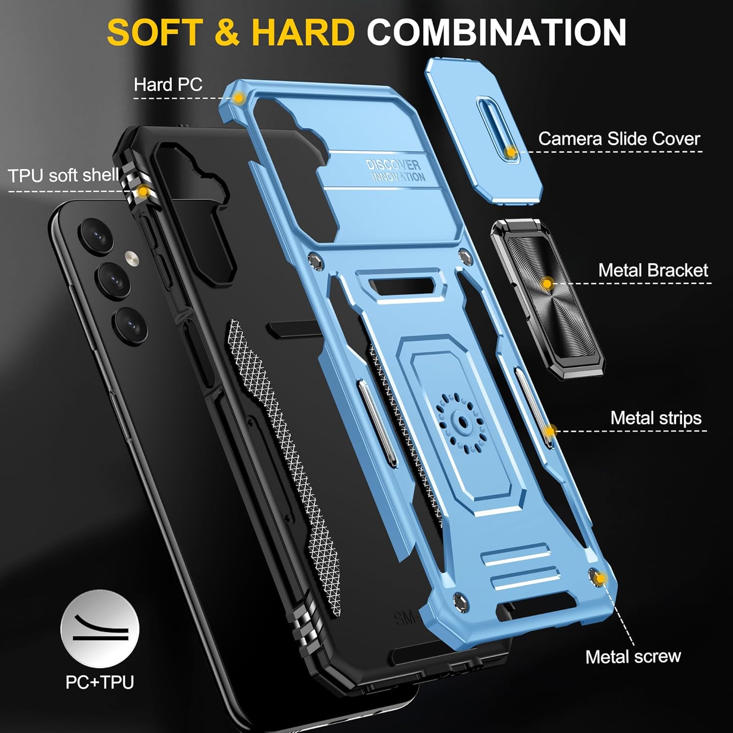 SunStory Funda para Samsung Galaxy A14 5G con protector de pantalla HD, cubierta de cámara deslizante y soporte, funda para Samsung A14 5G grado