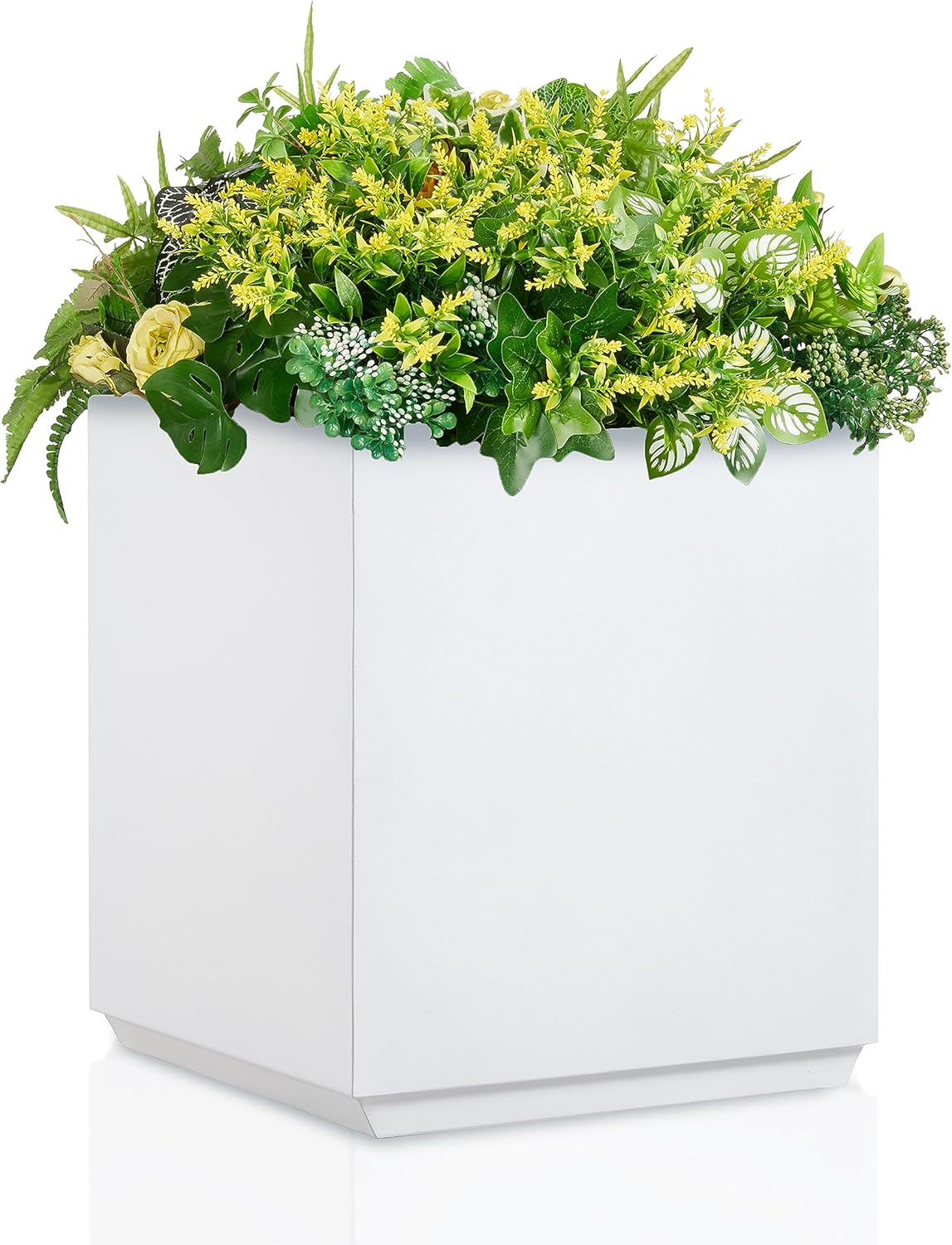 Maceta metálica de cubo pesado, maceta grande para exteriores, maceta cuadrada para árboles, plantas altas y flores, 17 pulgadas de largo x 17