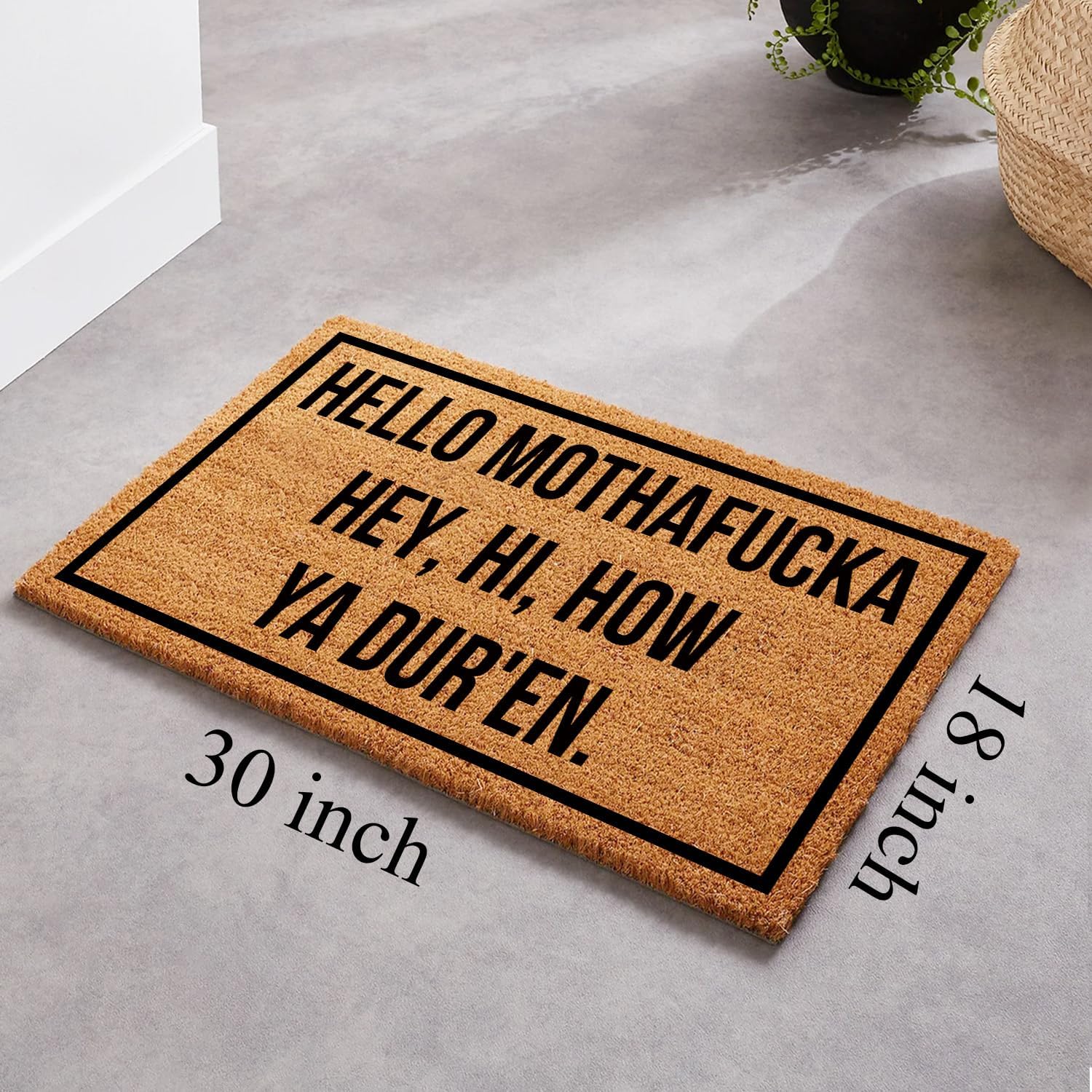 Tapete divertido de fibra de coco con texto en inglés Hello Mothafucka Hey Welcome para la entrada, tapete personalizado con respaldo de PVC