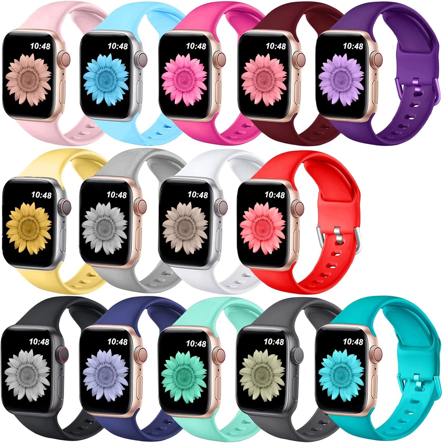 Paquete de 14 correas compatibles con Apple Watch de 1.496in, 1.575in, 1.614in, 1.654in, 1.732in, 1.772in, 1.929in, correa de repuesto deportiva de