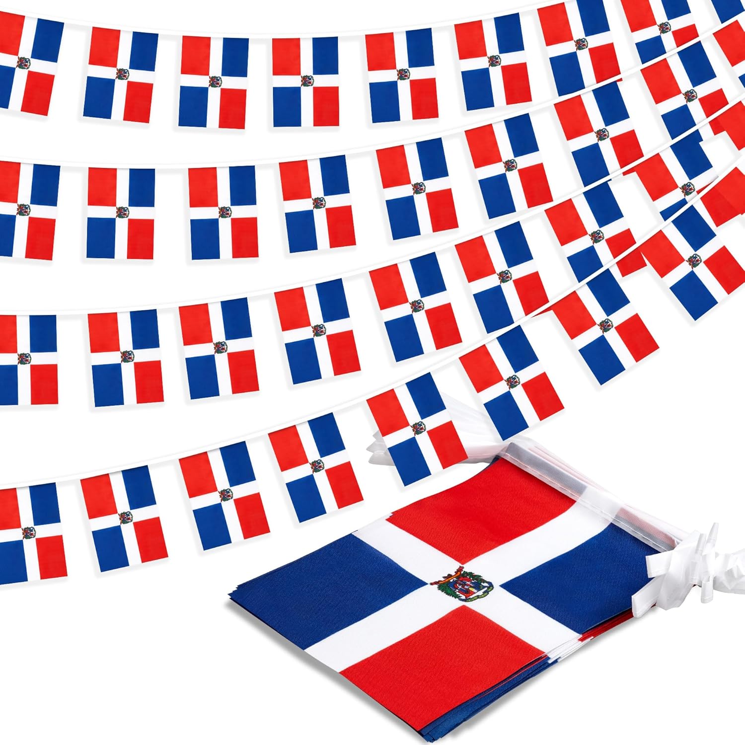 Banderín de bandera de República Dominicana, pequeña mini bandera dominicana, banderín de banderines, decoración nacional de país para escuela,