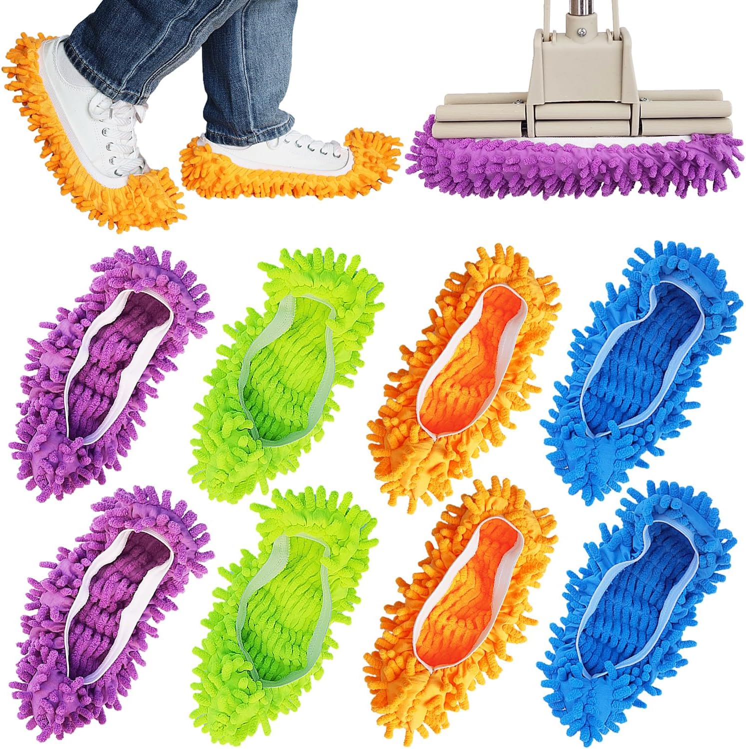 4 pares de cubiertas de polvo para zapatos, pantuflas reutilizables multifunción, trapeadores de microfibra para polvo, zapatos multiusos de