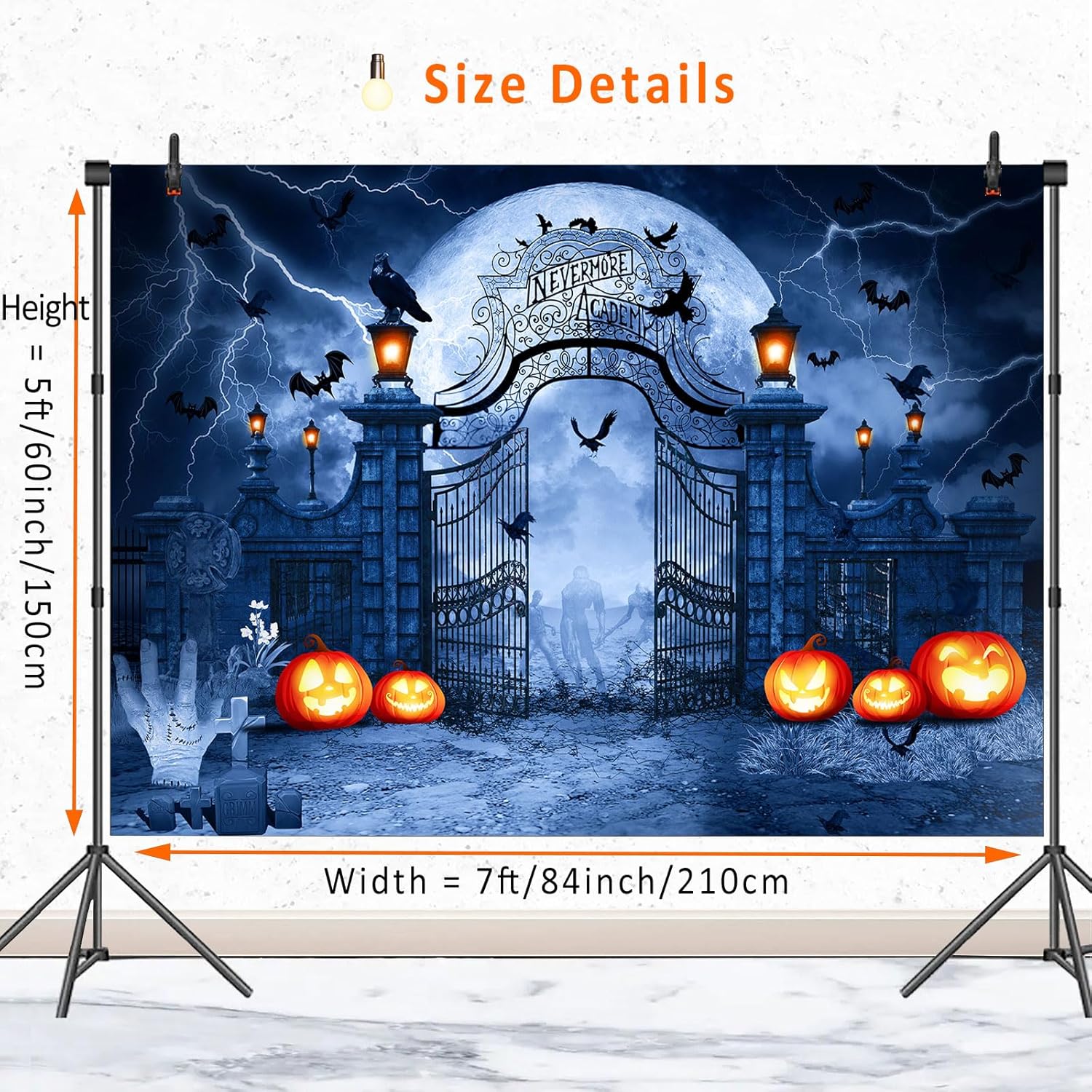 Telón de fondo de Halloween Adams para decoración familiar, telón de fondo de noche de luna de terror, telón de fondo de Halloween, cementerio de