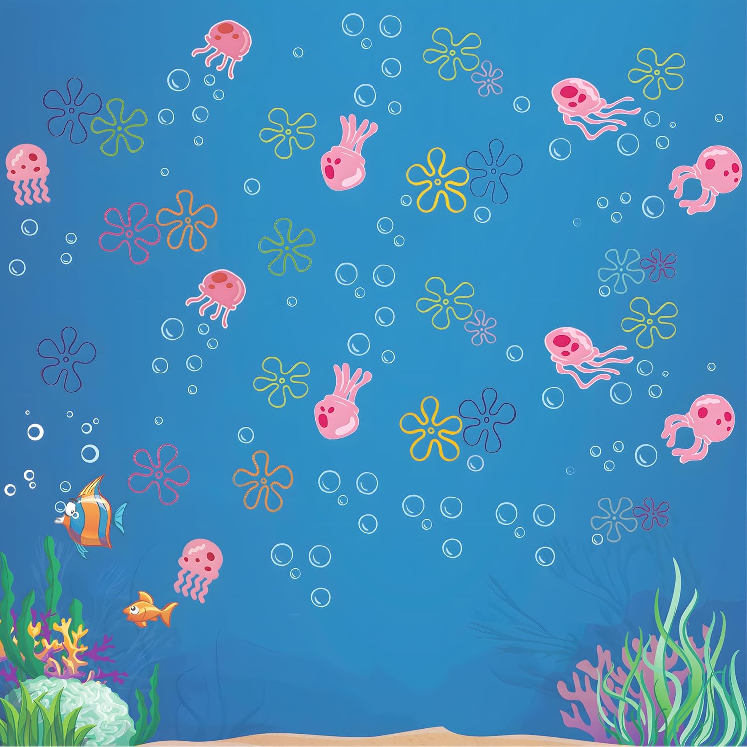 Calcomanías de pared de burbujas de medusas bajo el mar, océano, calcomanías de pared transparentes extraíbles para despegar y pegar, decoración de