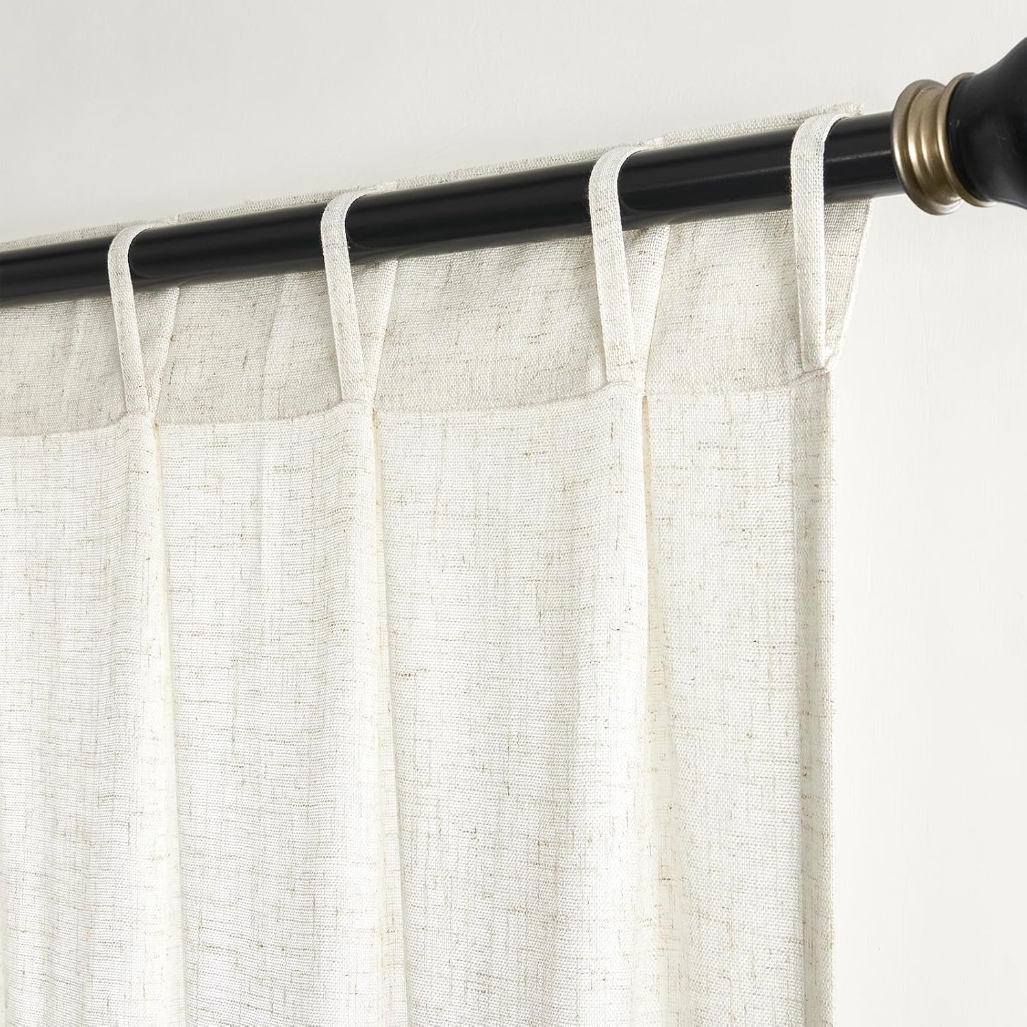Maison Colette Cortina plisada de lino natural transparente de 95 pulgadas de largo, con pestaña trasera, cortinas de gasa transparente para