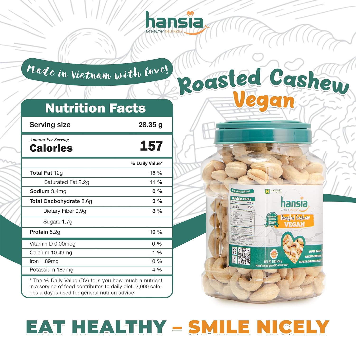 Hansia Anacardos veganos keto Kosher orgánicos, superalimentos secos sin sal, sin gluten, frescos, saludables, bajos en sodio, ricos en proteínas y