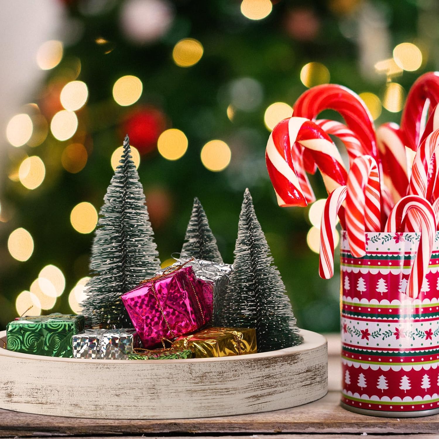 Decoraciones navideñas para el hogar, bandeja redonda de Navidad, bandeja decorativa rústica, bandeja de madera de Navidad, platos para servir para