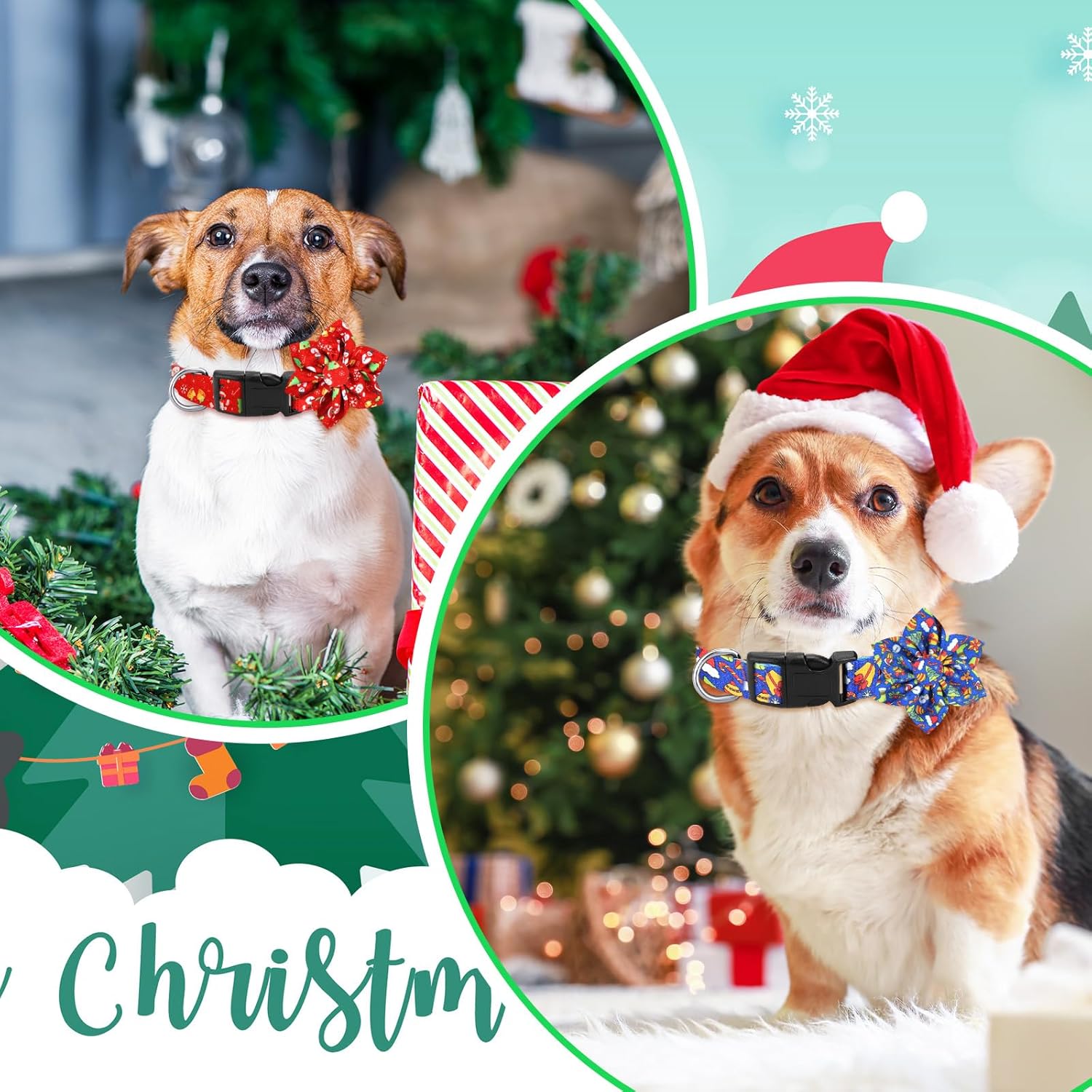 6 collares de Navidad para perro con flor, collar de Navidad para perro con hebilla de plástico floral extraíble, collares de Navidad ajustables