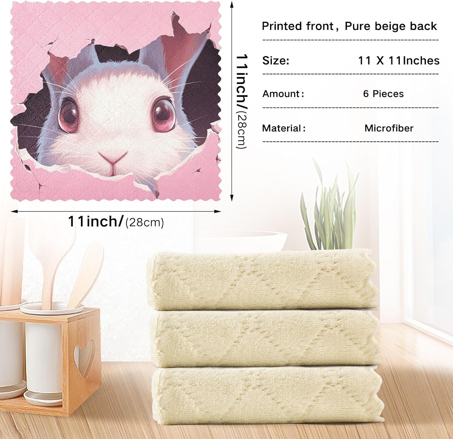 Cute Little Bunny Pink Broken Wall Kitchen Towels and Dishcloths Sets Classic Kitchen Tea Towels Dish Drying Towels Absorbent Kitchen Hand Towels