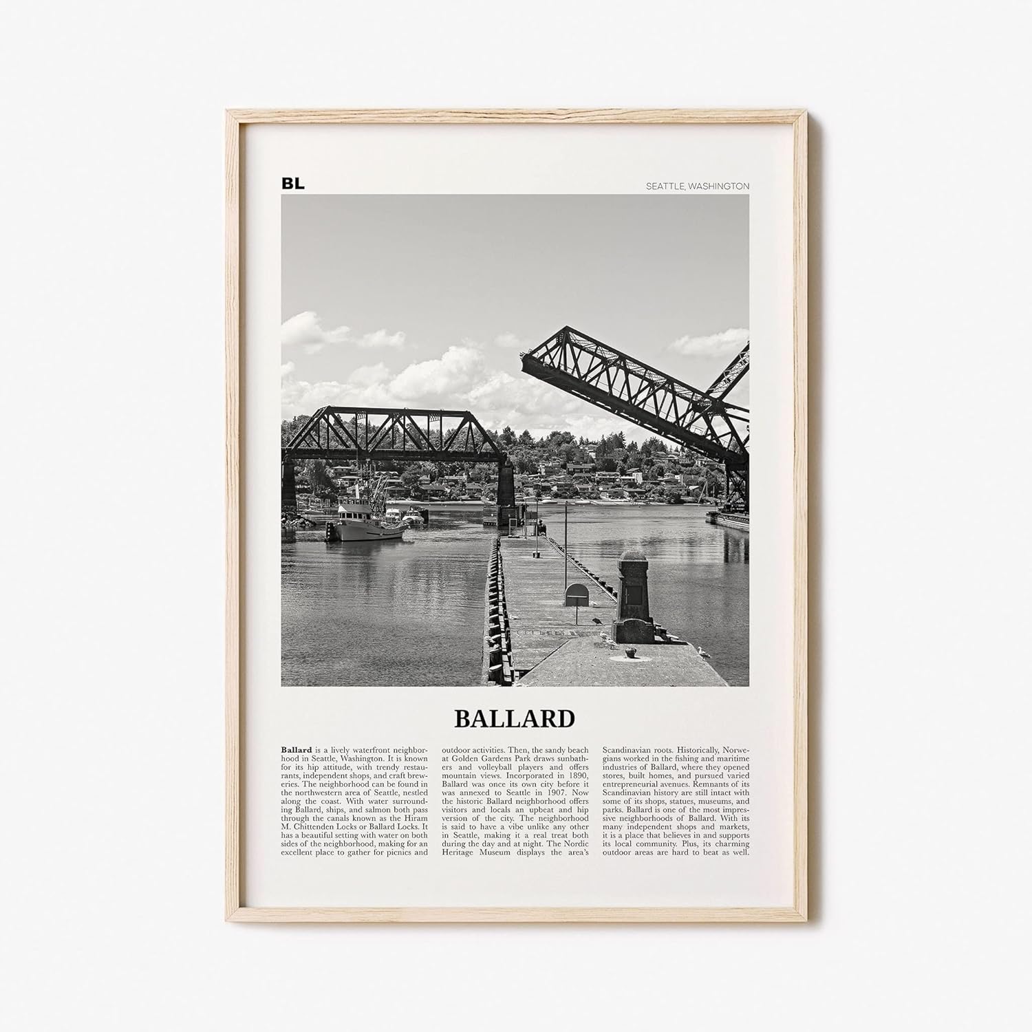 PosterBallard Print Black And White, Ballard Wall Art, Ballard Poster, Ballard Photo, Ballard Wall Décor, Ballard Map, Usa