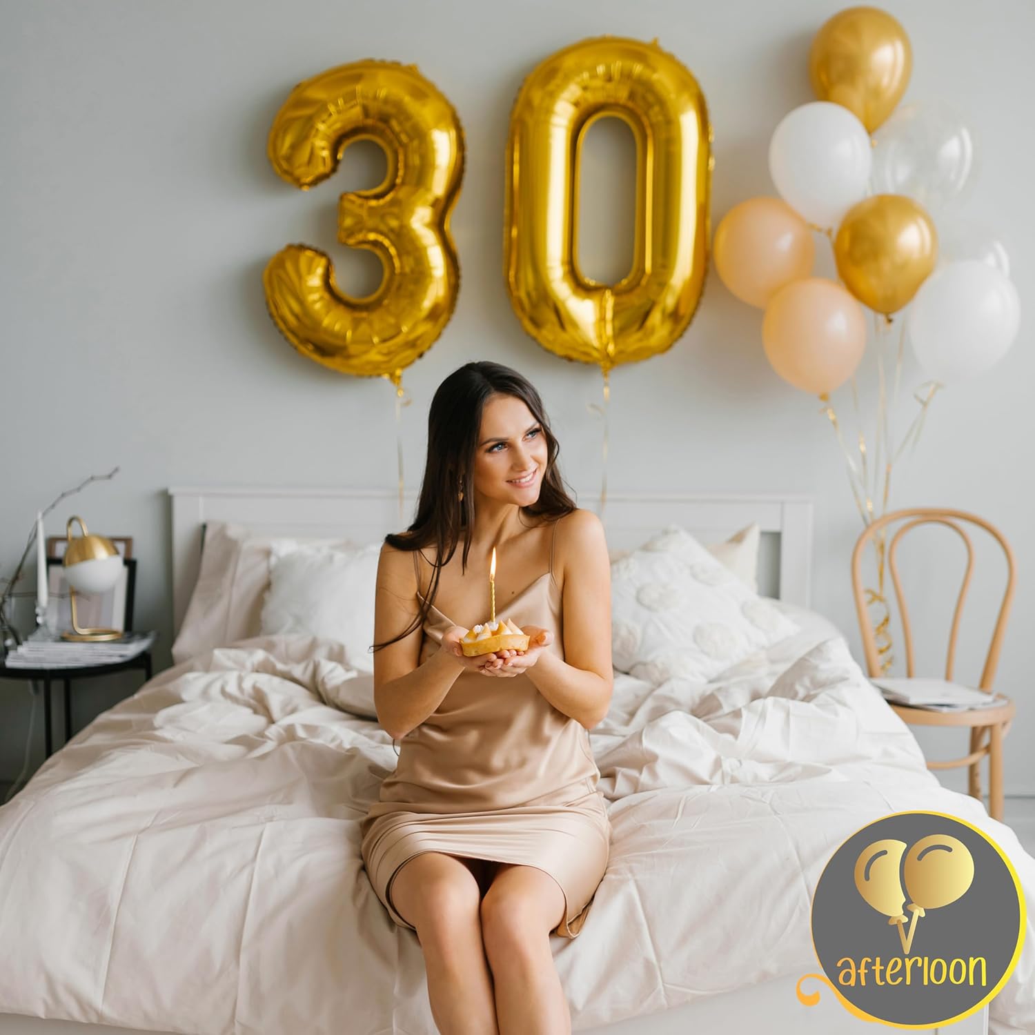 AFTERLOON Globos dorados de 40 pulgadas con helio de 4 pulgadas, color dorado brillante y cromado, número digital gigante, decoraciones de 4