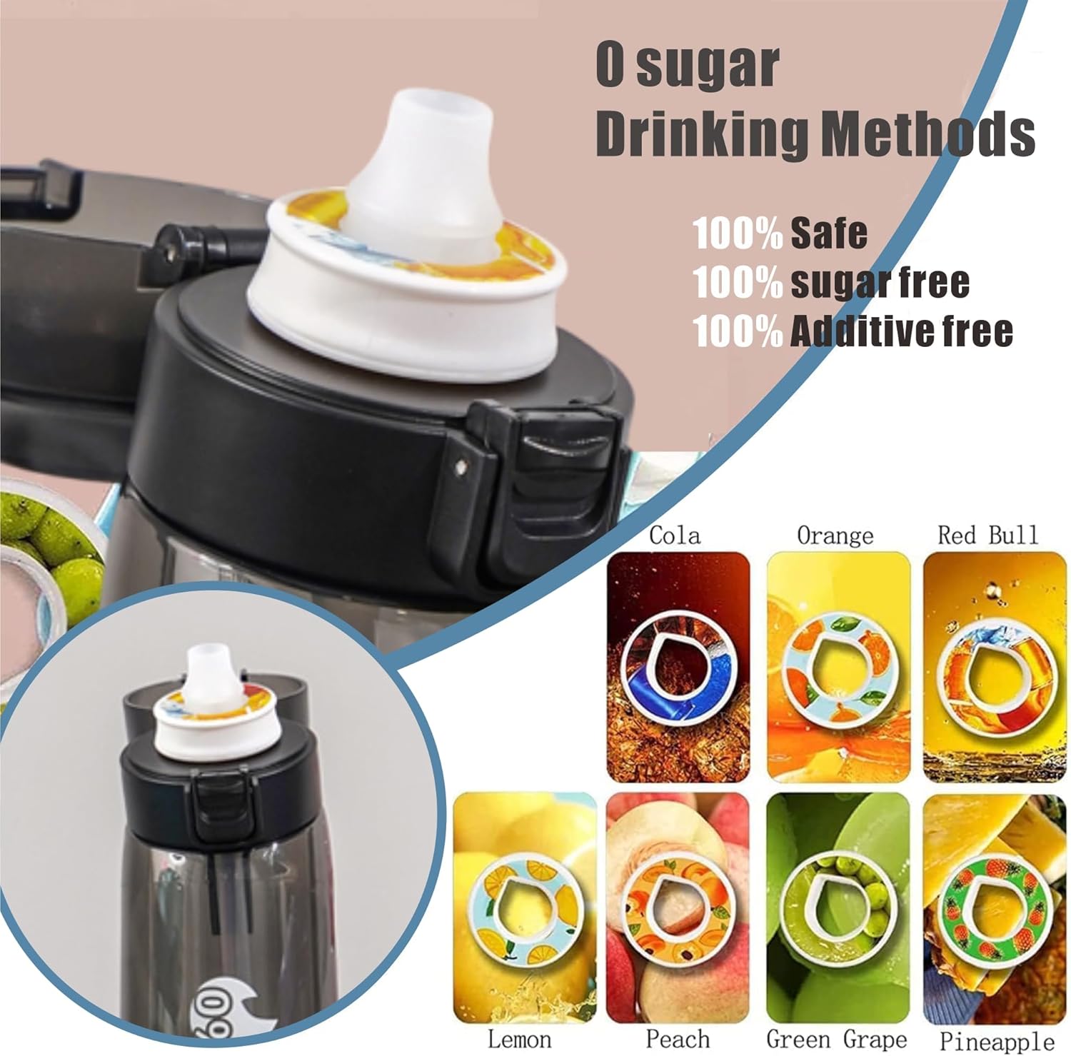 Botella de agua de aire, con 7 cápsulas de sabor, sin BPA, 0 azúcar, 0 calorías, 22.0 fl oz, botella de agua perfumada, botella de agua deportiva,