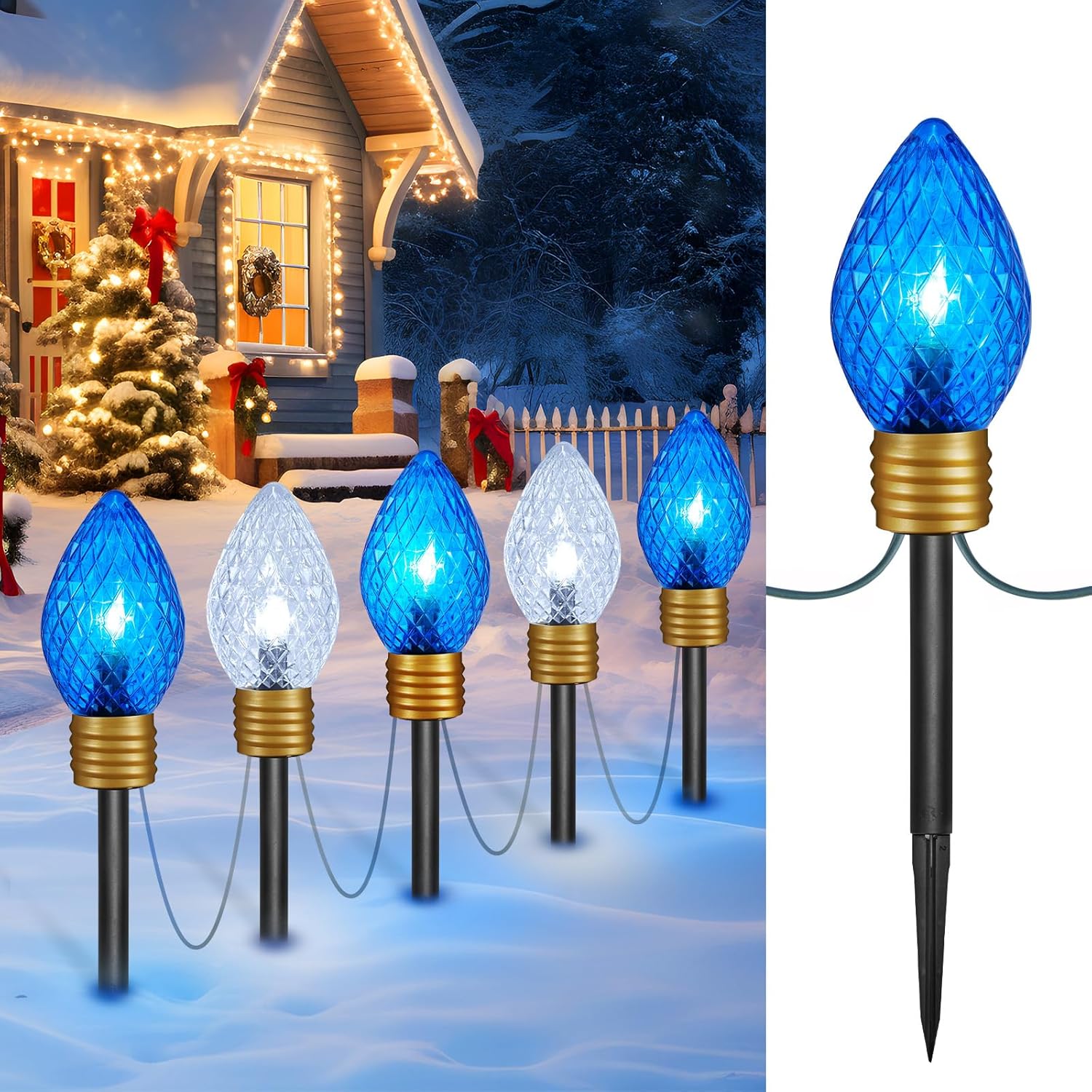 Brightown Strawberry Jumbo C9 – Luces de camino de Navidad para exteriores, 8.5 pies, 5 luces LED Jumbo C9, luces de Navidad de bombilla multicolor,