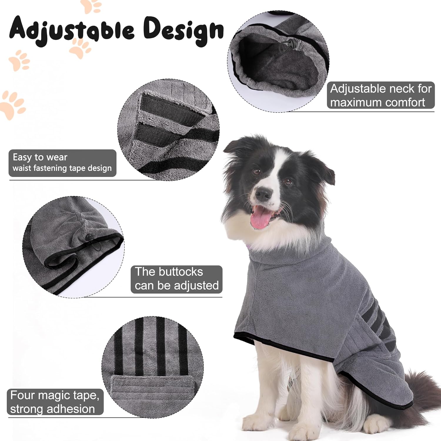Bata de baño de microfibra para perro, toalla súper absorbente para perro, bata de baño para cachorros, perros medianos y grandes, secado rápido,