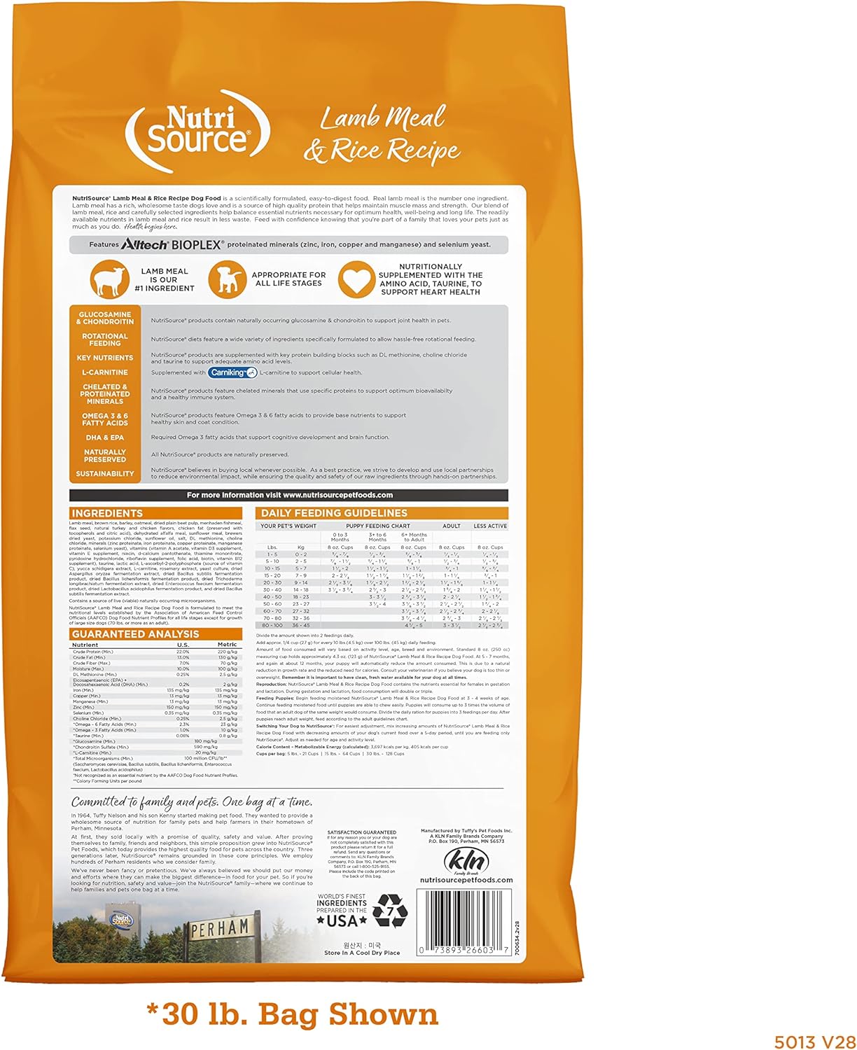 NutriSource Alimento para perros adultos, hecho con cordero y arroz, con granos saludables, 15 libras, comida seca para perros
