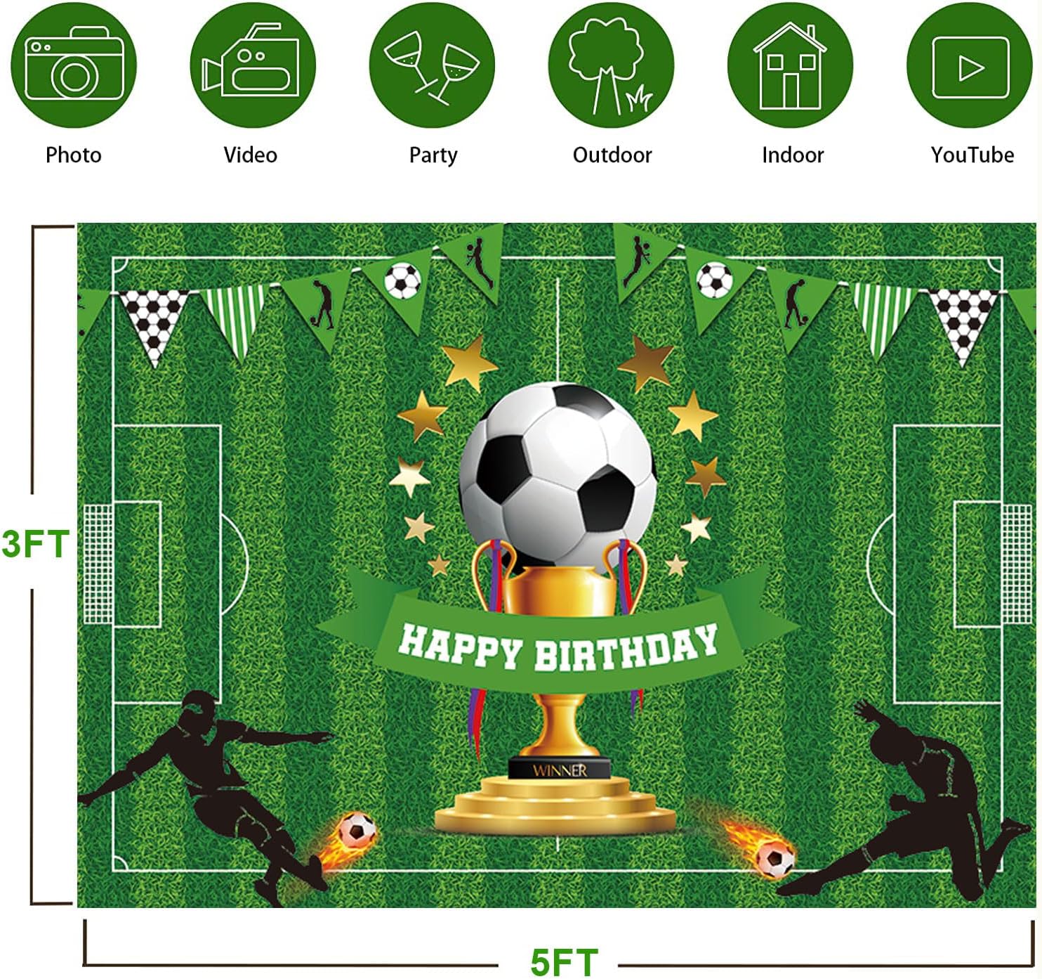 DIZHI Telón de fondo de fiesta de fútbol para decoración de fiesta temática deportiva para niños y niños, fiesta de cumpleaños de fútbol,