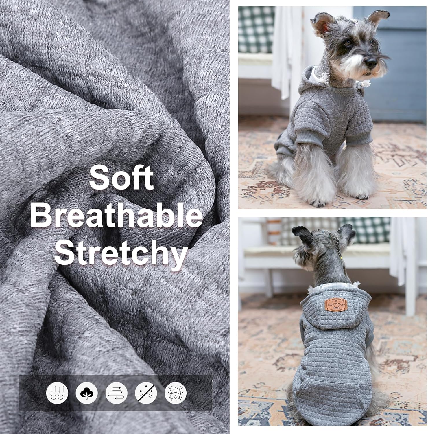 BEAUTYZOO Suéter con capucha para perros pequeños y medianos con bolsillos, ropa para perros pequeños y medianos, abrigos de algodón laminado para