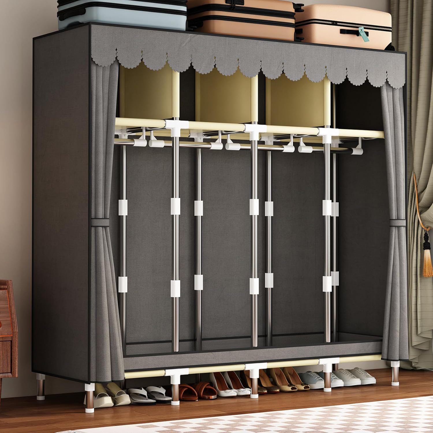 LEAIJIAFY Armario portátil grande para dormitorio, armario organizador de ropa, armario de Amories simple con cubierta de tela no tejida gris, tubo