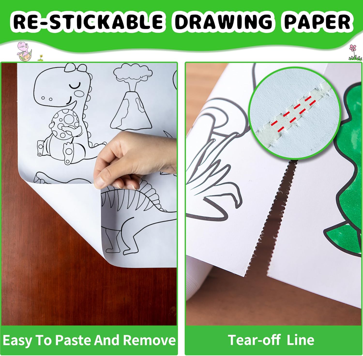 2 rollos de dibujo para niños, rollos de papel adhesivo para colorear con lápiz de color, Doodle Scroll DIY pintura para niños y niñas de 3, 4, 5,