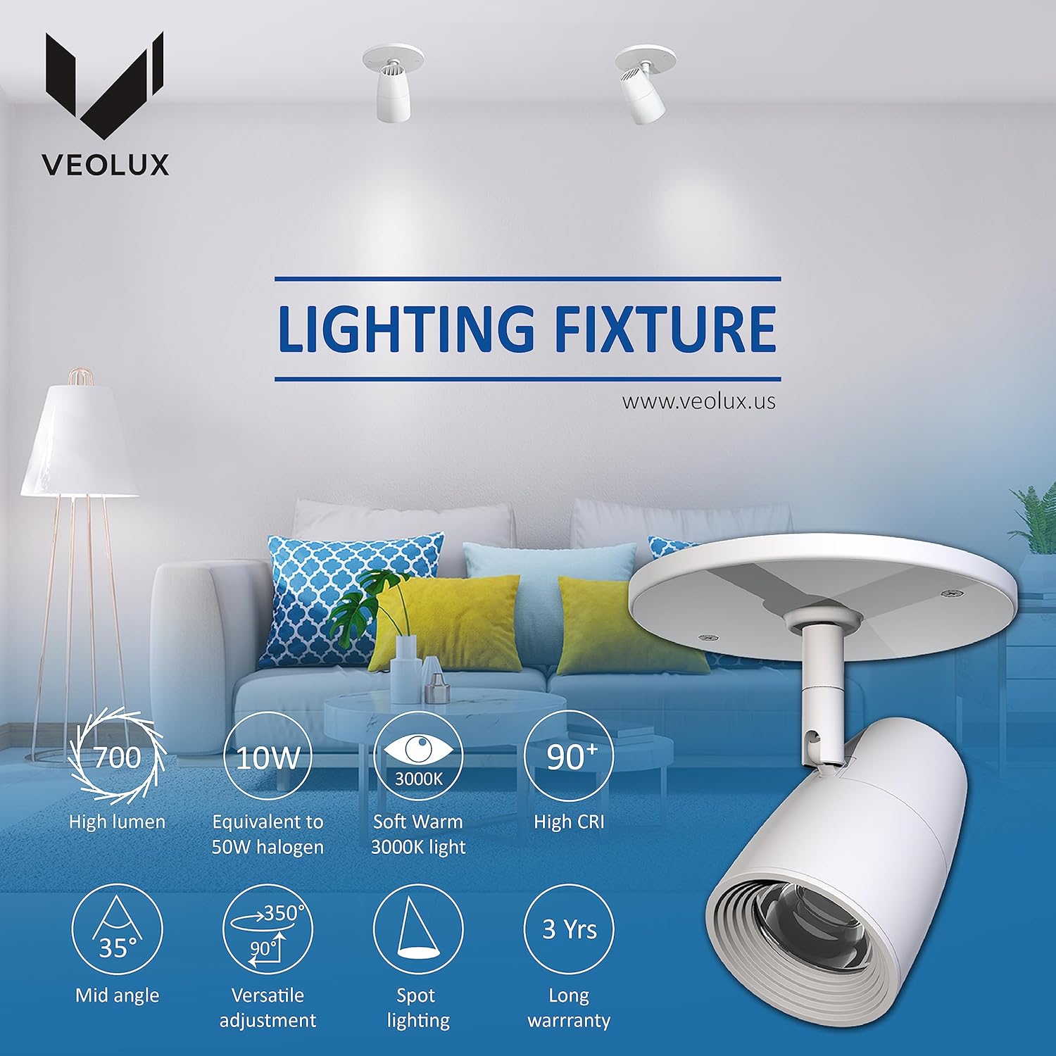 Foco LED moderno, accesorio de iluminación monopoint de acento para interiores, 10 W, 3000 K, para estantería, galería de arte, dormitorio, sala de