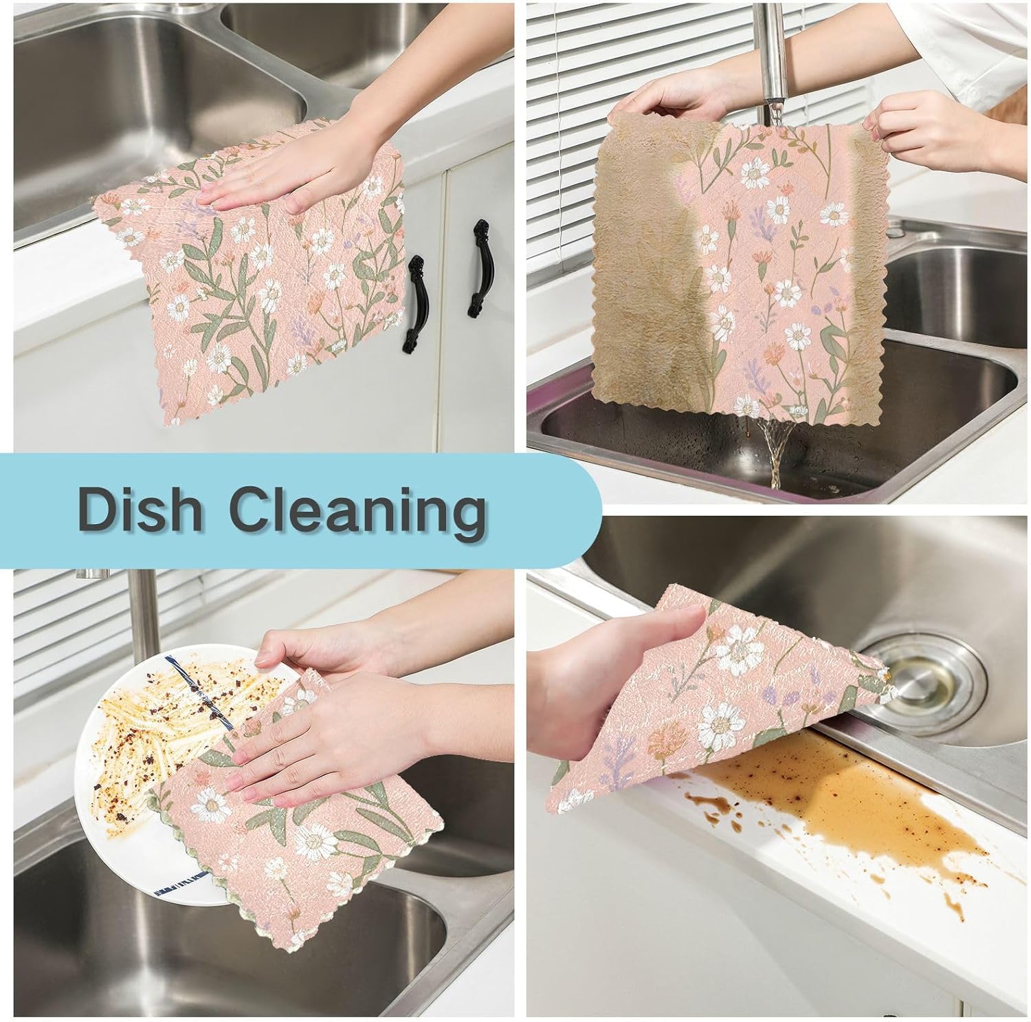 Pink Floral Plant Small Fresh Quality Decor Microfiber Kitchen Dish Towels Quick Dry 6 Pack Cooking Towels for Restaurant Oven