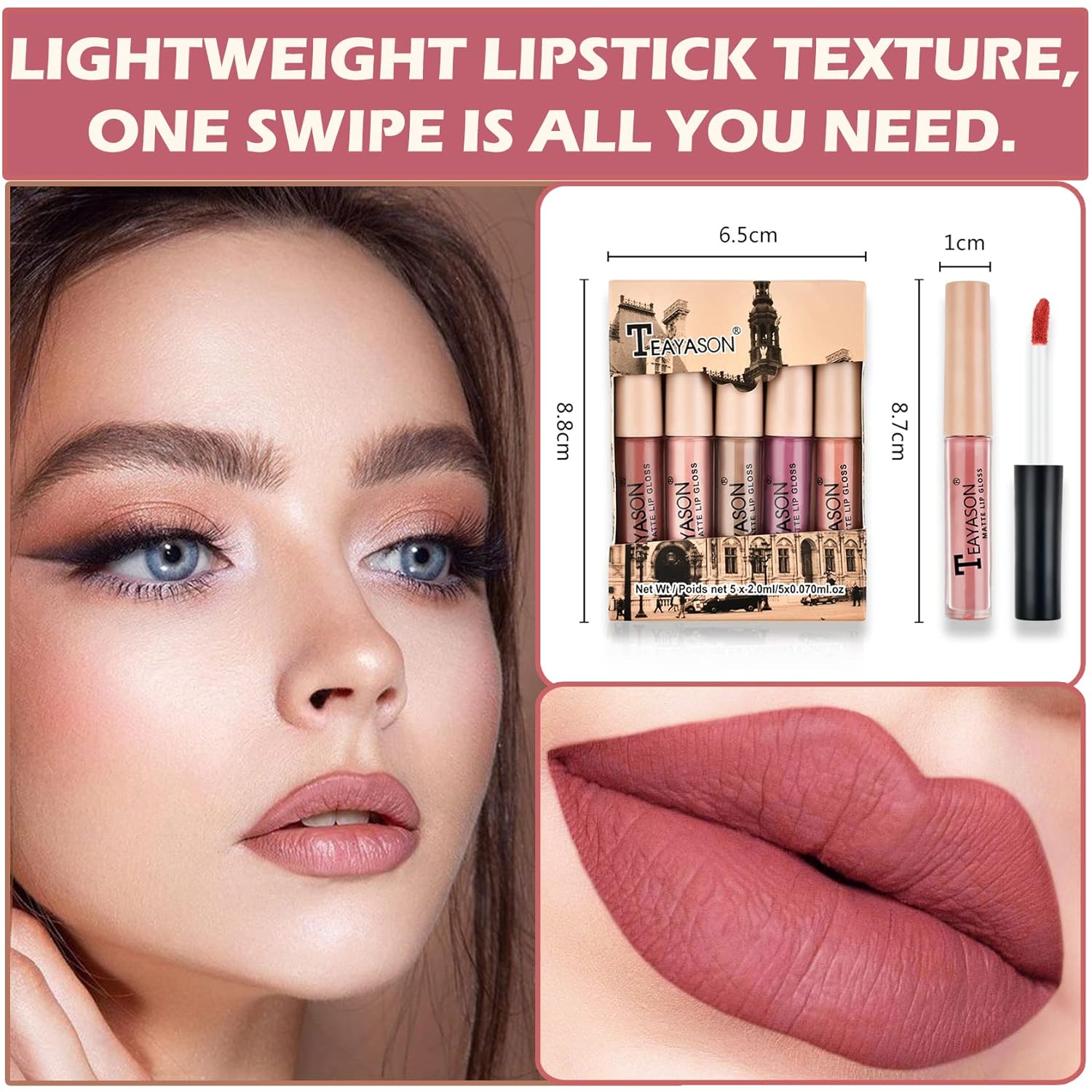 NVLEPTAP Juego de 5 lápices labiales líquidos mate nude de terciopelo nude brillo labial tinte de labios de larga duración, impermeable,