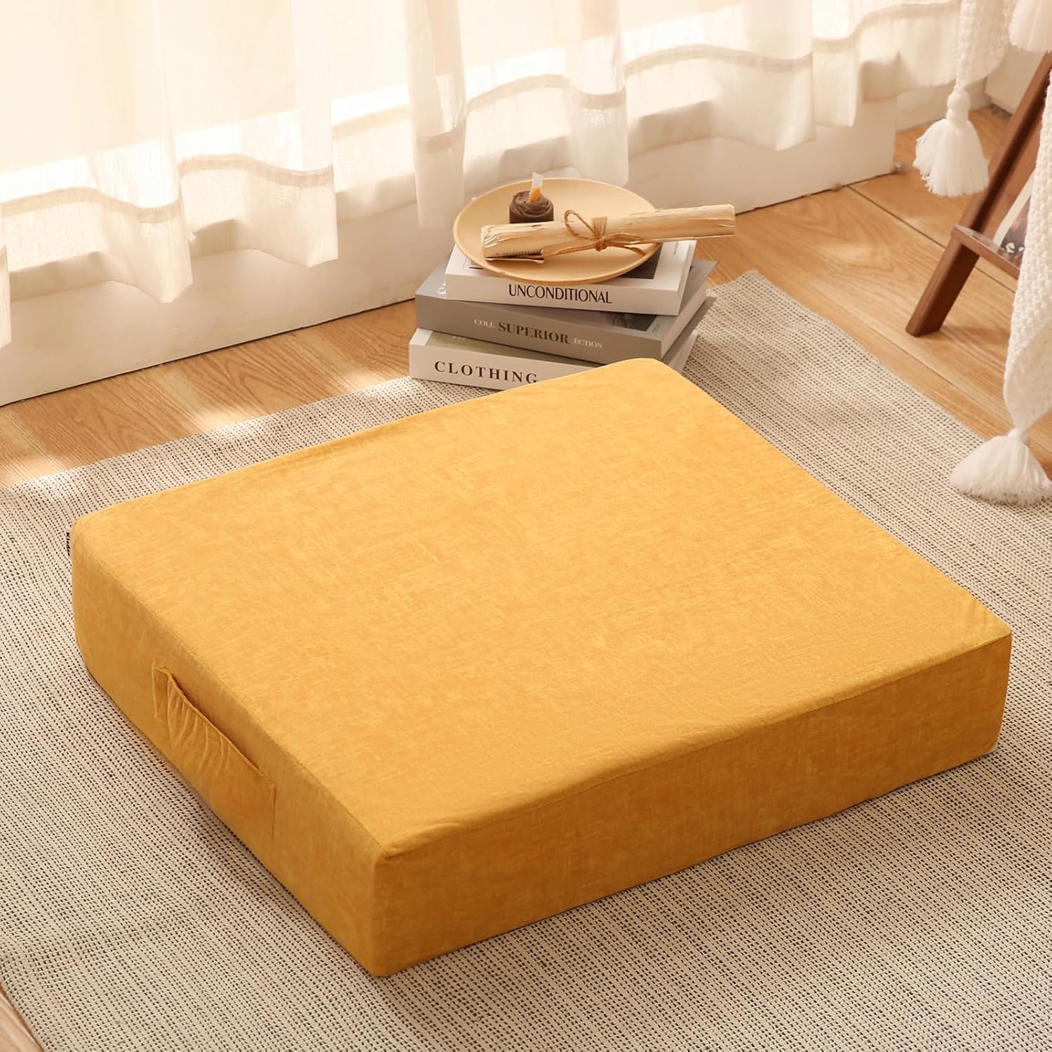 Cojín de suelo grande para adultos, cojín cuadrado de suelo para adultos, cojín de meditación para asiento de almohada de suelo, cojín de asiento de
