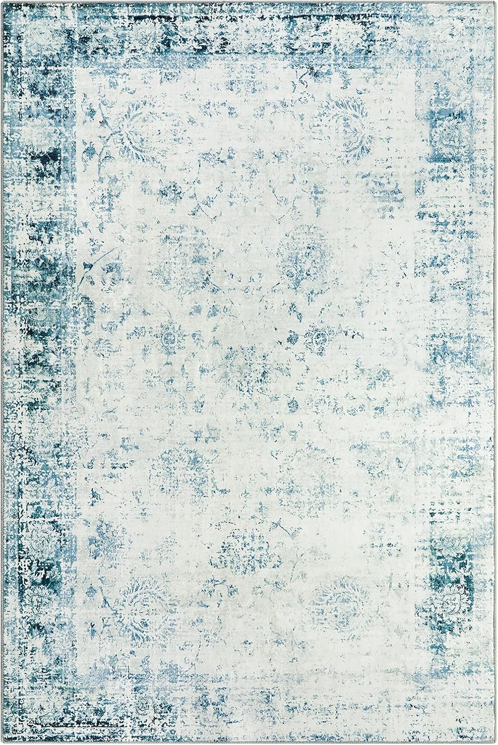 Seavish Alfombra bohemia de 6 x 9 pies para sala de estar, alfombra vintage envejecida azul para dormitorio, pelo bajo, no desprende pelusa,