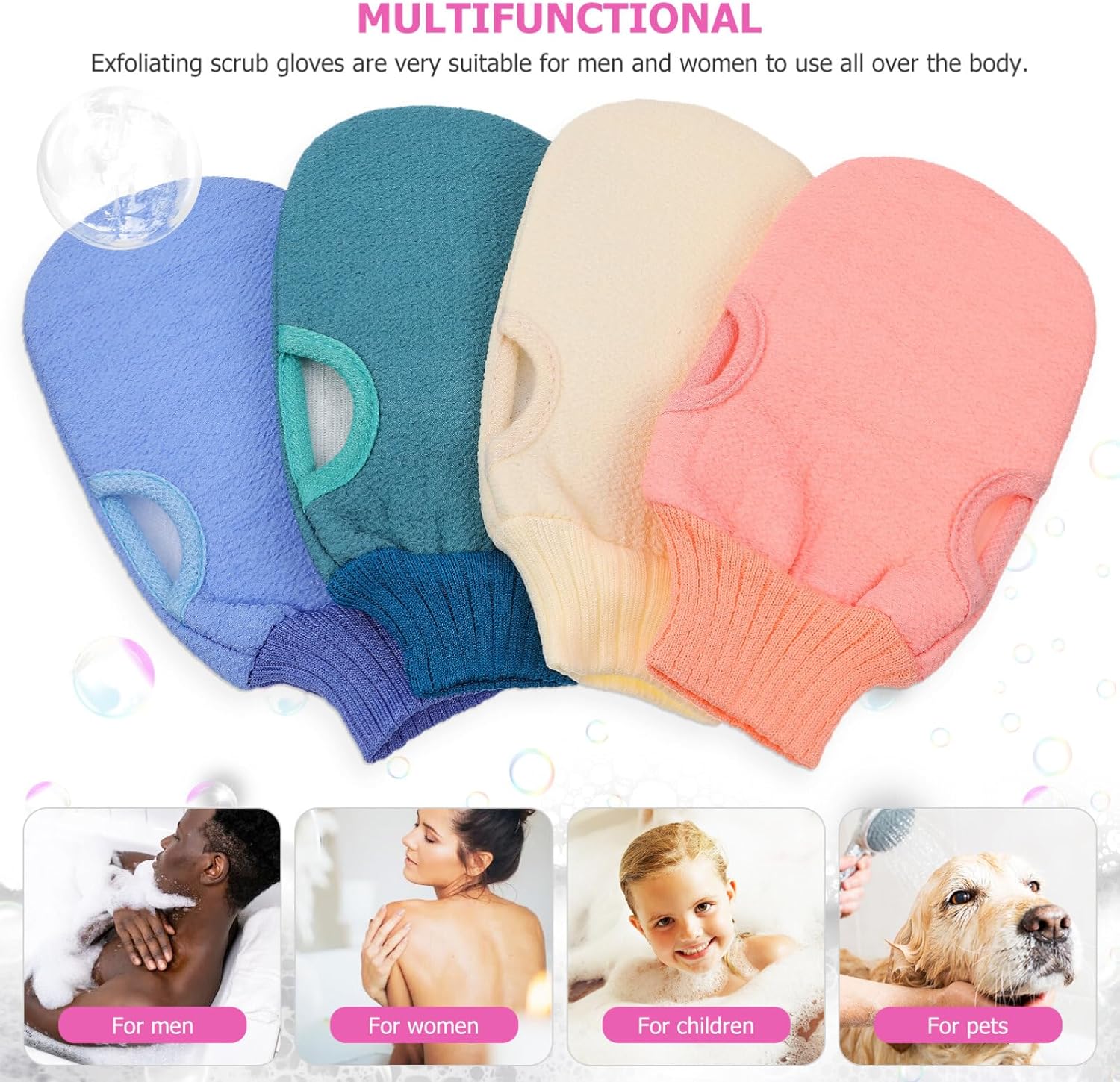 Beaupretty Guantes exfoliantes de esponja natural, guantes de baño de esponja corporal, guante exfoliante profundo, esponja de lufa natural, guantes