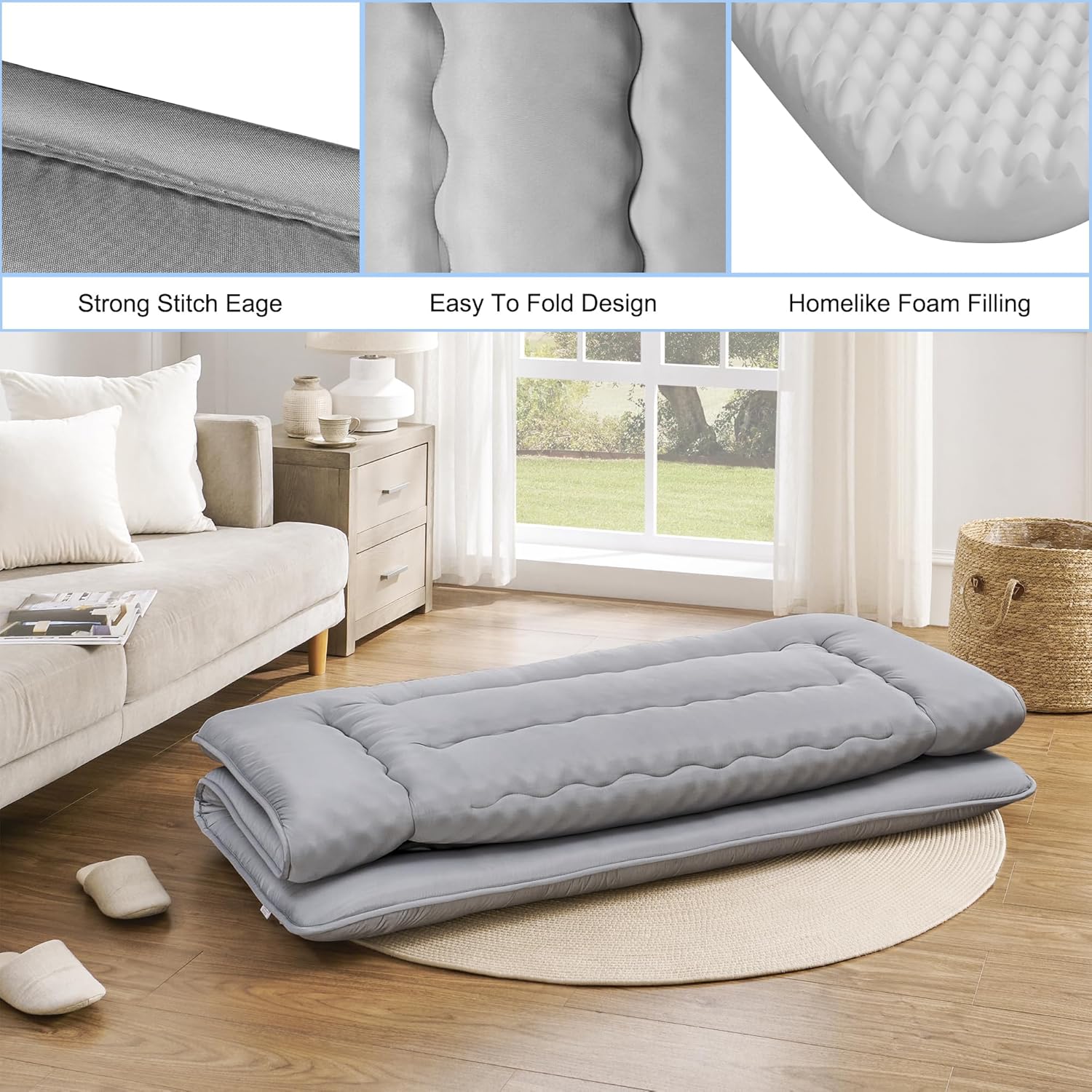 ZPECC Colchón de futón japonés  Espuma de alto soporte plegable Shikibuton Tatami Mat colchoneta para dormir para invitados de casa, camping, viajes