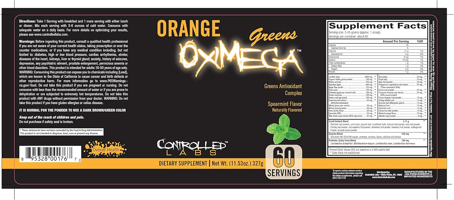 Controlled Labs Menta verde naranja OxiMega Greens — 0.72 lb